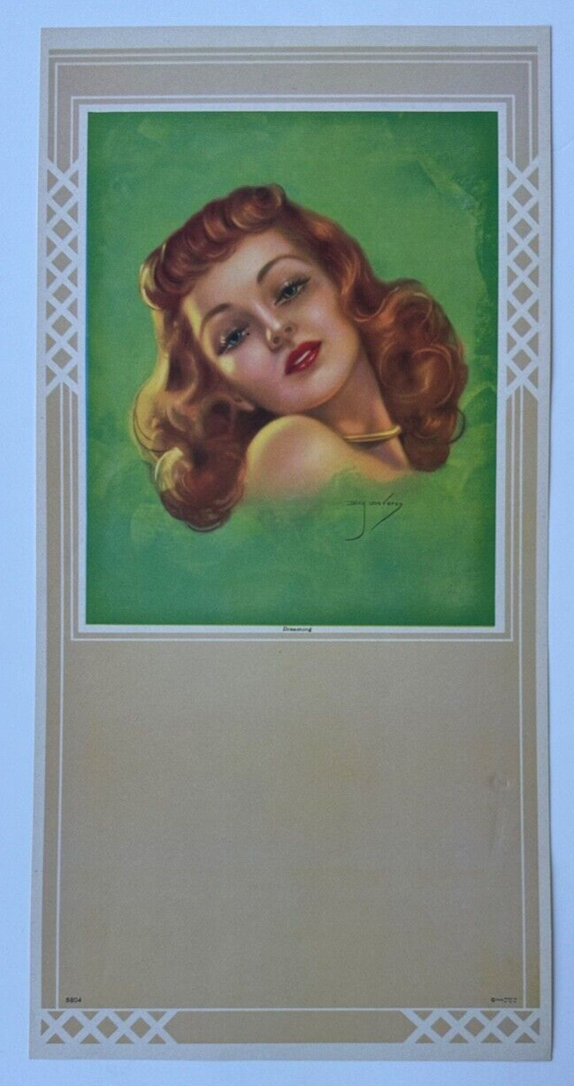 Dreaming, Vintage 1930s Billy DeVorss Pin-Up Portrait Sultry Red-Lipped Redhead