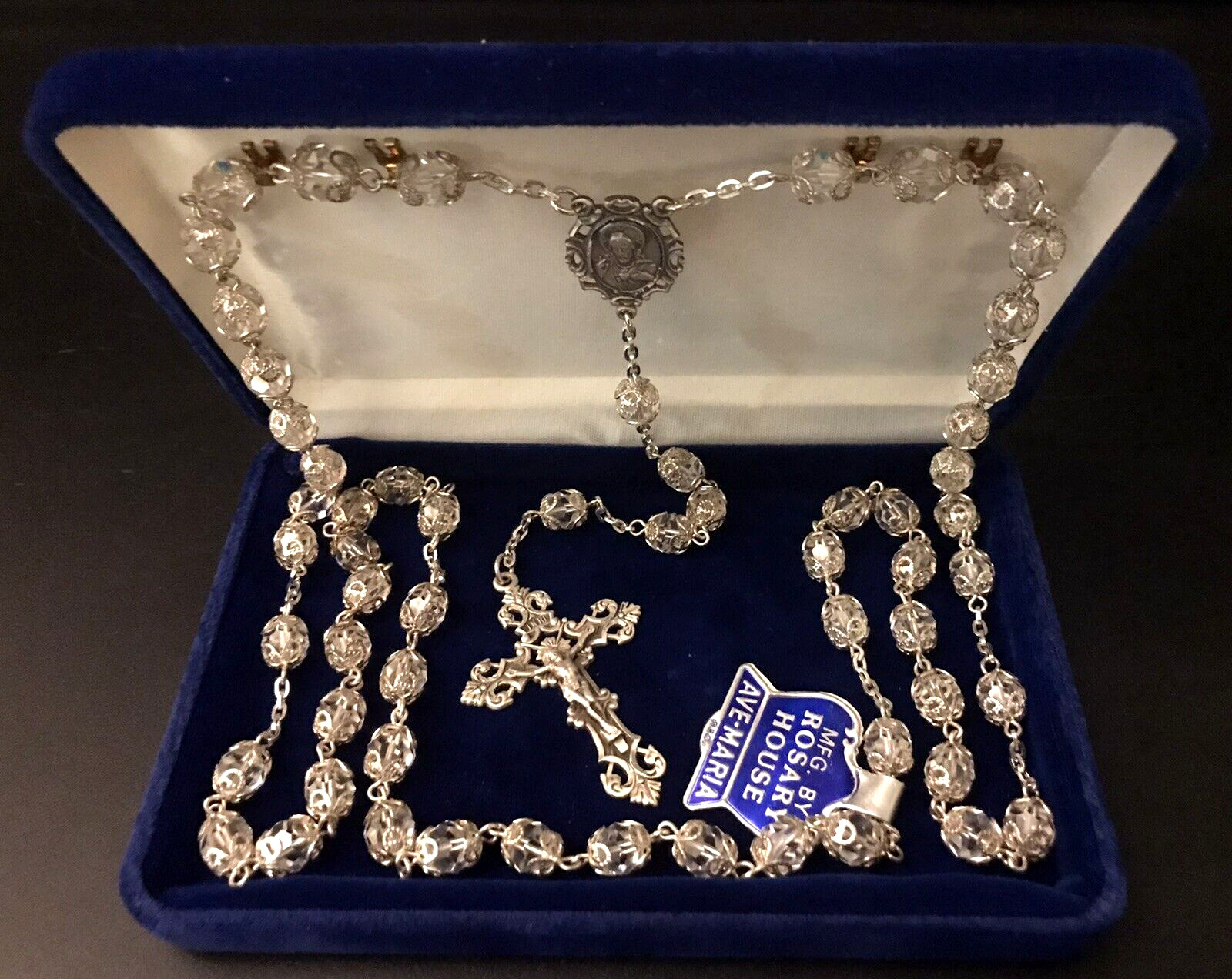 AVE MARIA ROSARY - STERLING SILVER & DOUBLE CAPPED SS CRYSTAL BEADS - 26\