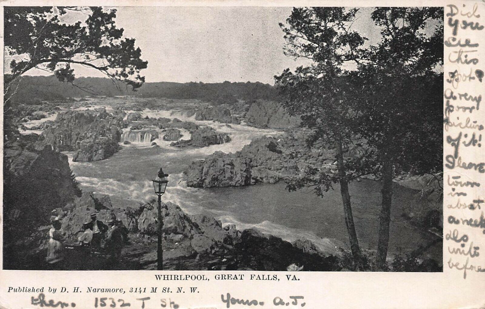 Whirlpool, Great Falls, Virginia, Early Postcard, Used in 1907