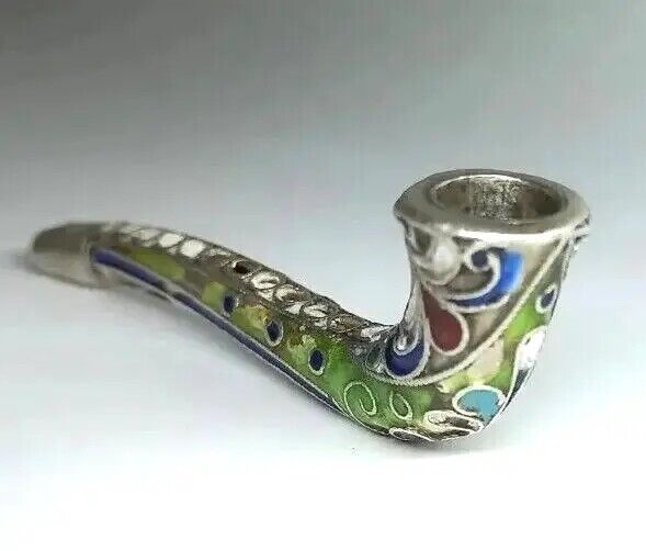 Russian Silver and Enamel Mouthpiece Pipe Smoking pipe Moscow 1890-1900s ANTIQUE