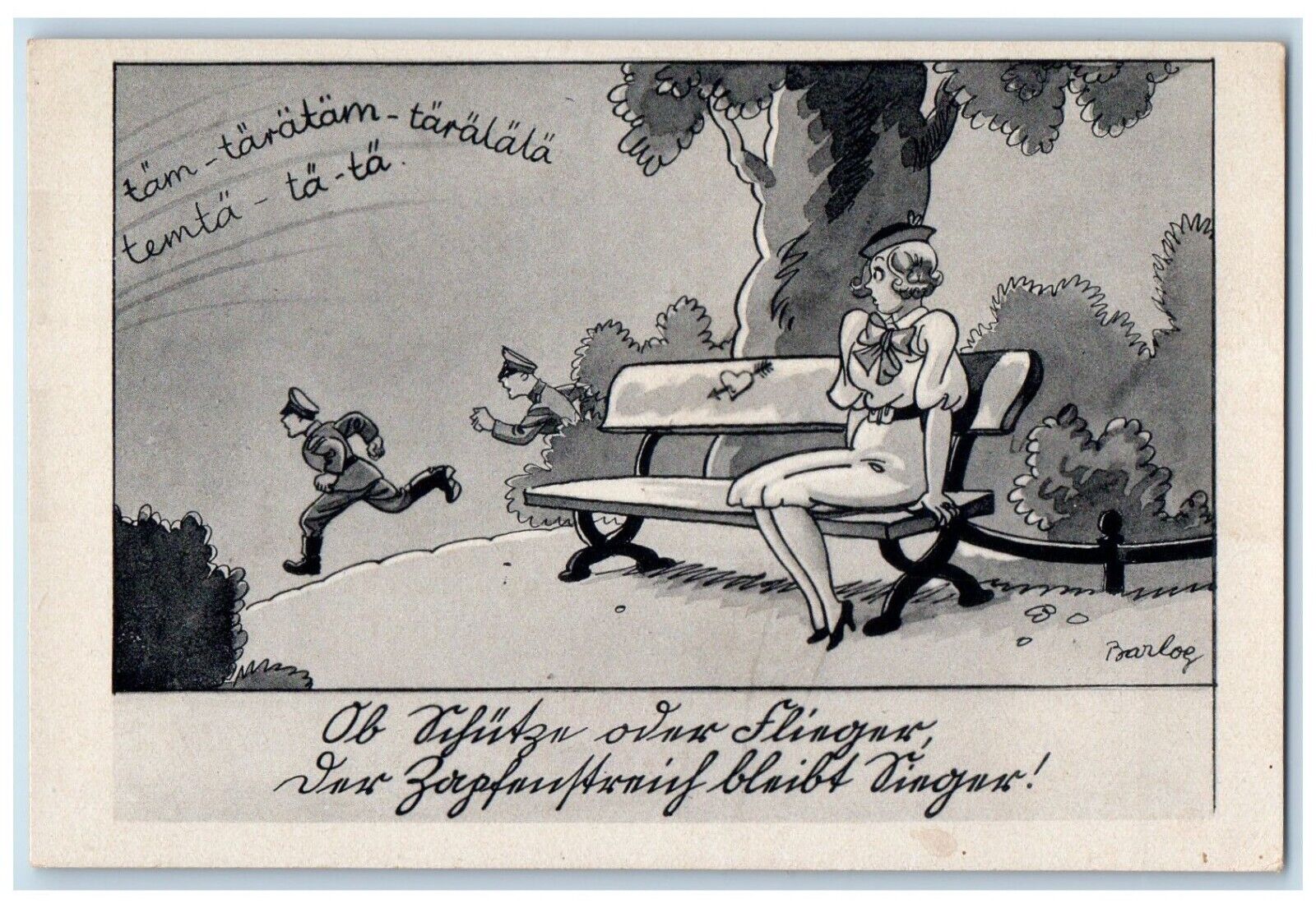 c1930\'s Shooter Aviator Valentine Tattoo German Military Vintage Postcard