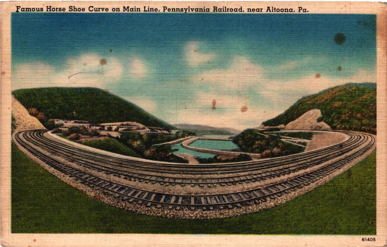 Vintage Postcard - Horse Shoe Curve On Main Line Pennsylvania Railroad PA Linen