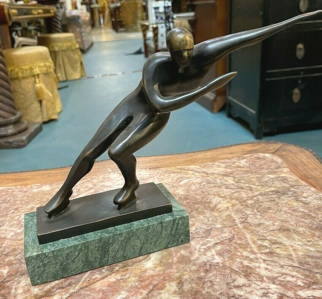 Abstract Bronze Statue - Ice-Skater, Signed
