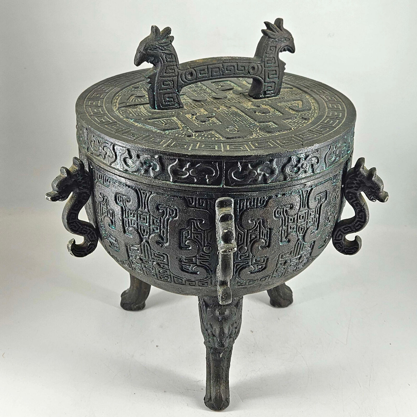 Vintage Mid Century MCM Mayan Aztec Asian Verdigris Ice Bucket James Mont?