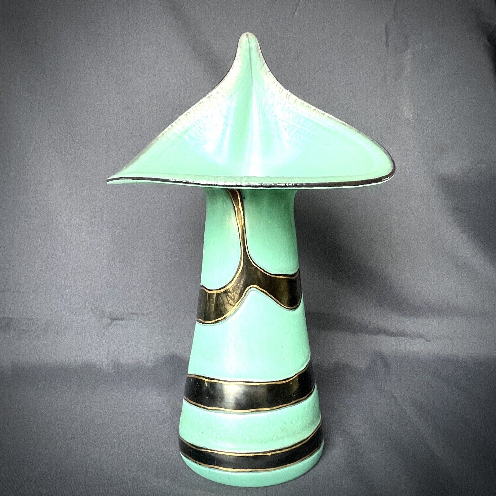 VTG Rare Art Deco Glass Vase Jack In The Pulpit Eisch 1990 Sea Foam Color 12”