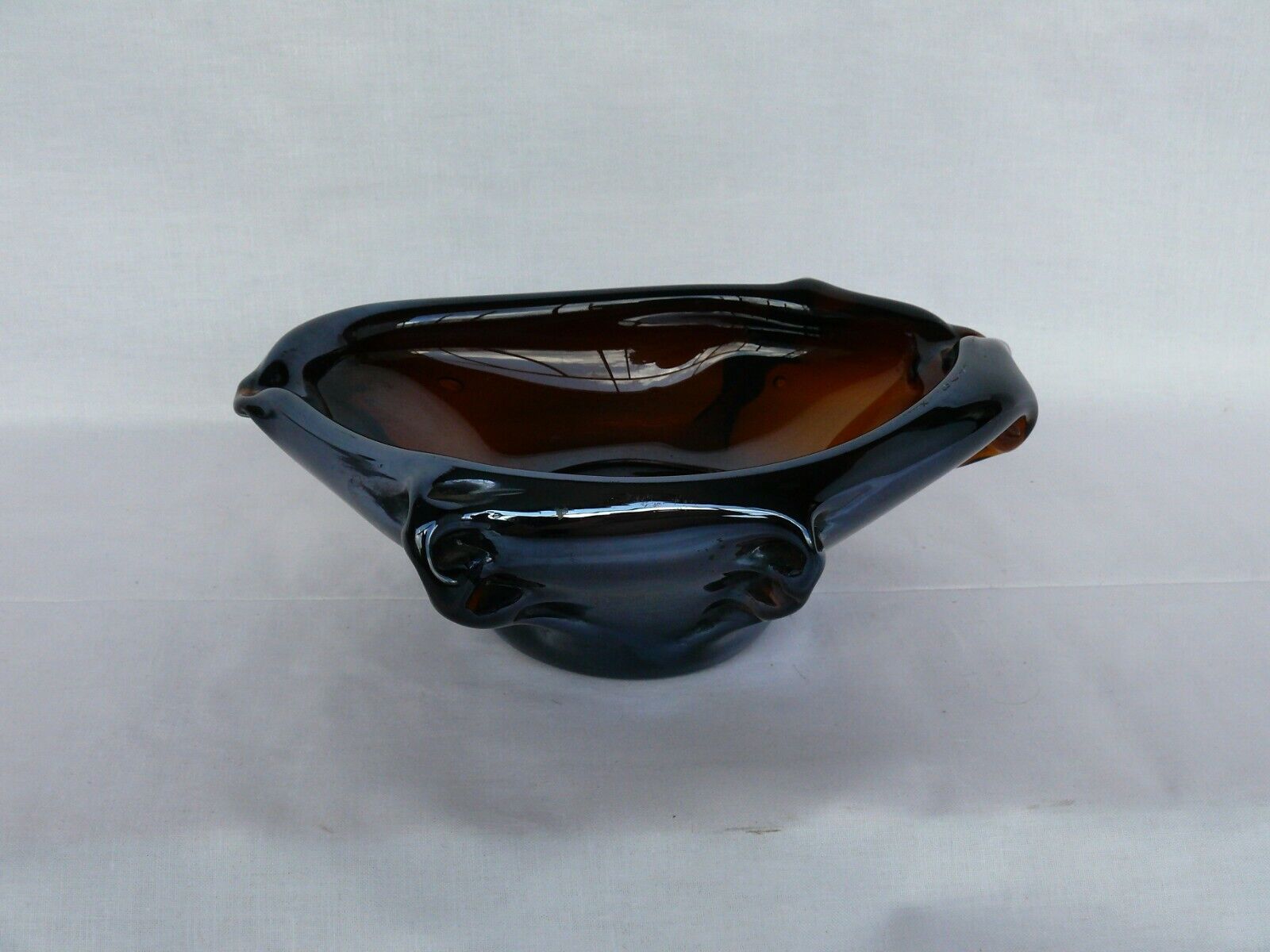 Vintage Heavy Brown Glass Ashtray Two Slots  #2046