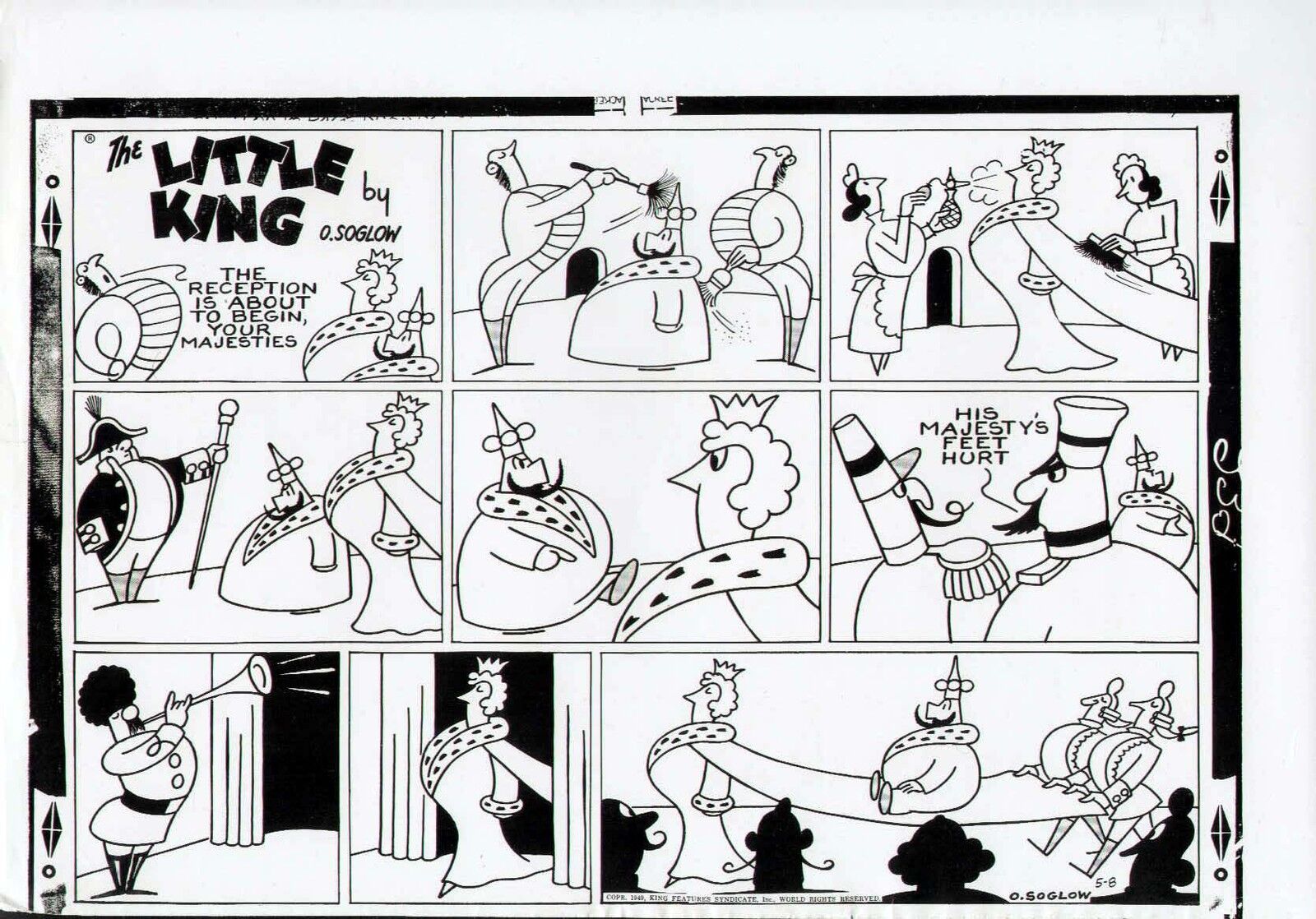 1949 LITTLE KING OTTO SOGLOW ORIGINAL PRODUCTION ART PAGE SUNDAY NEWSPAPER COMIC