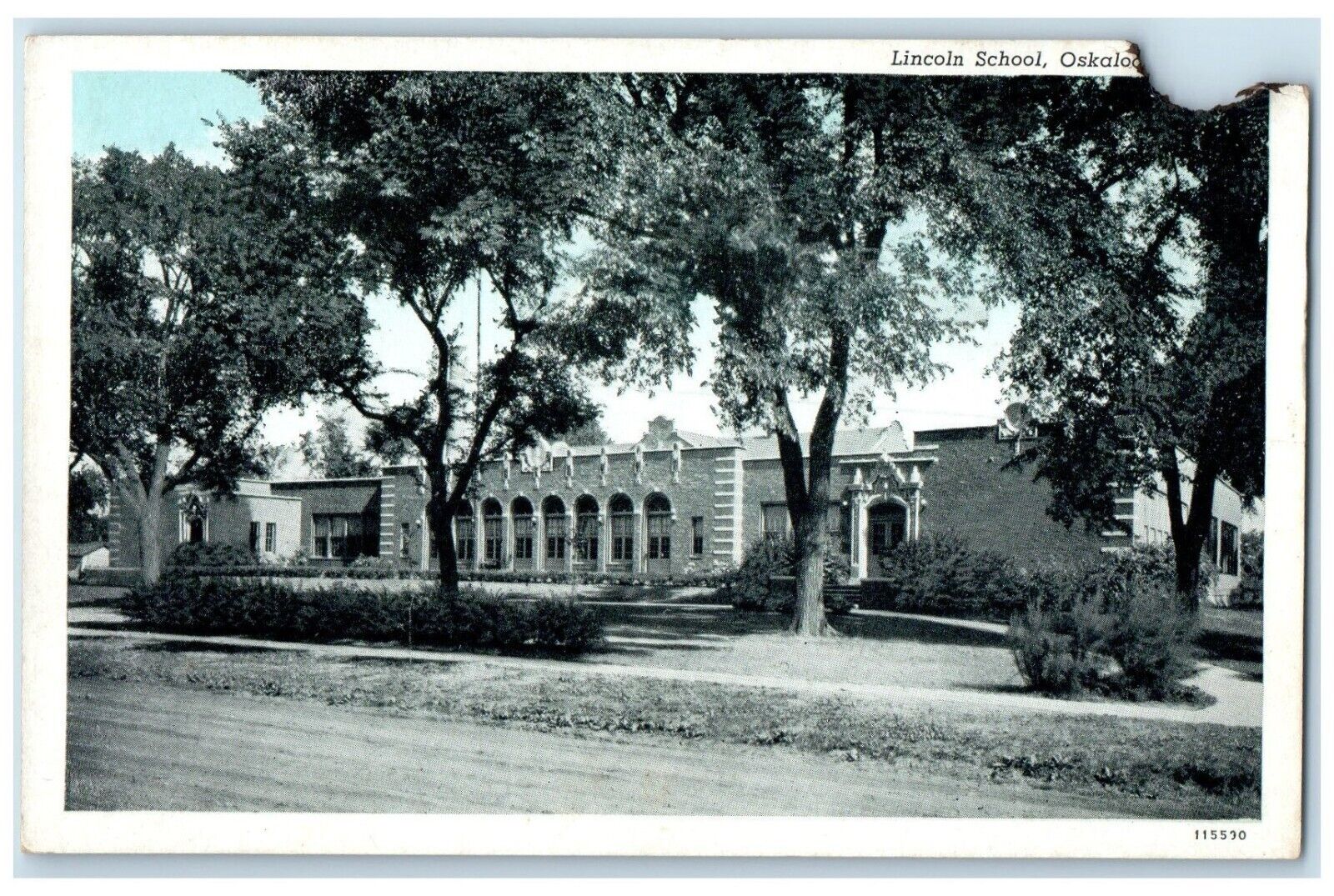 c1930's Lincoln School Building Scene Street Oskaloosa Iowa IA Vintage Postcard