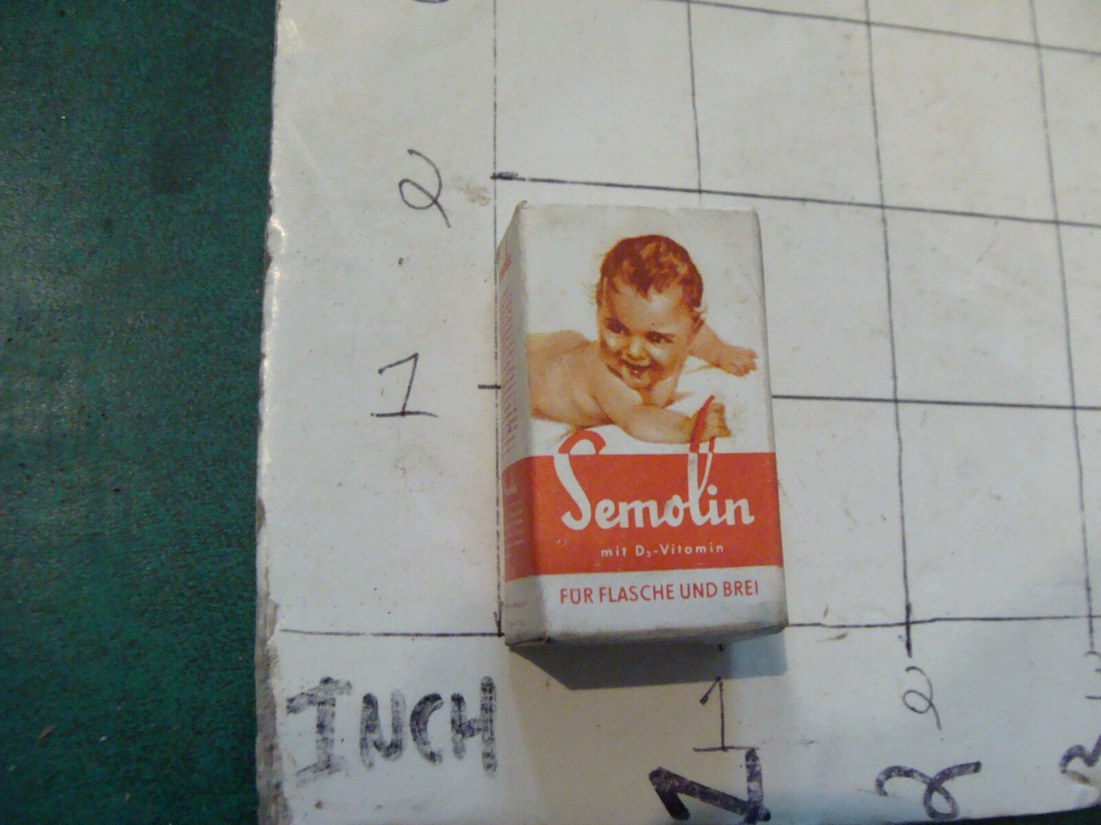 orig vintage paper box, mini product, OLD; GERMAN -- SEMOLIN mit D3 Vitamin