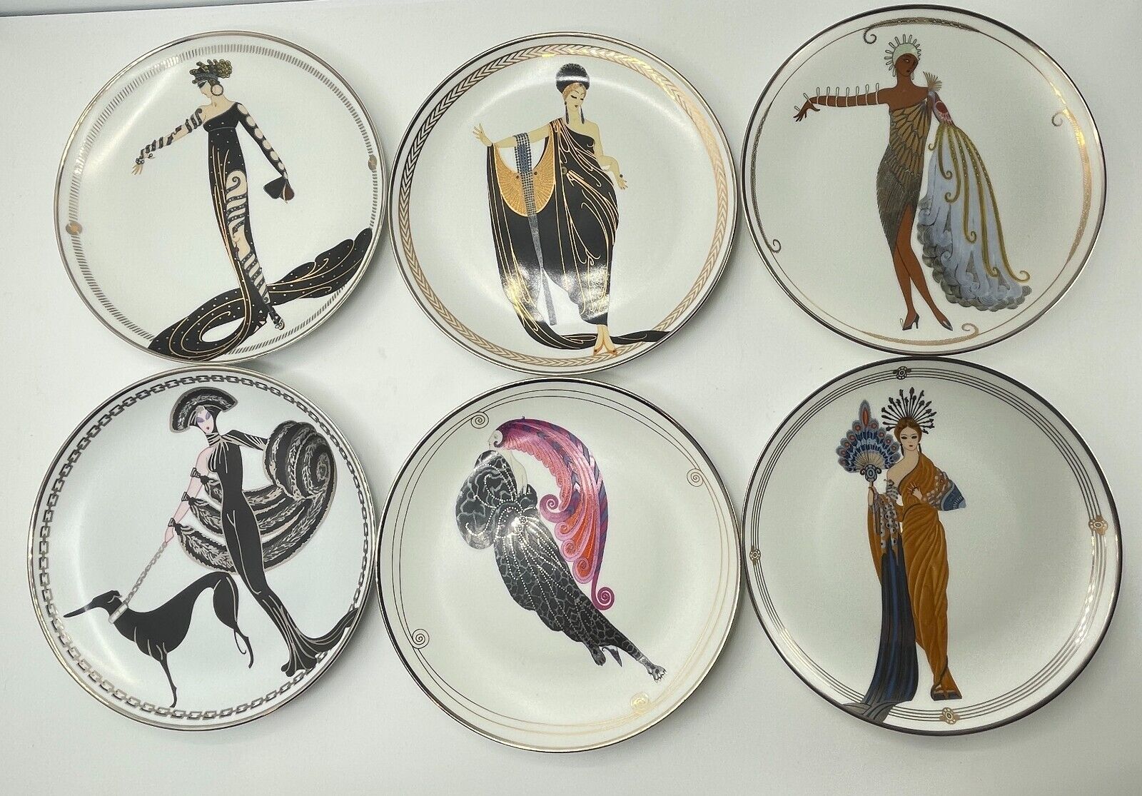 House of Erte Lot of 6 Art Deco Limited Edition Porcelain Plates Franklin Mint 