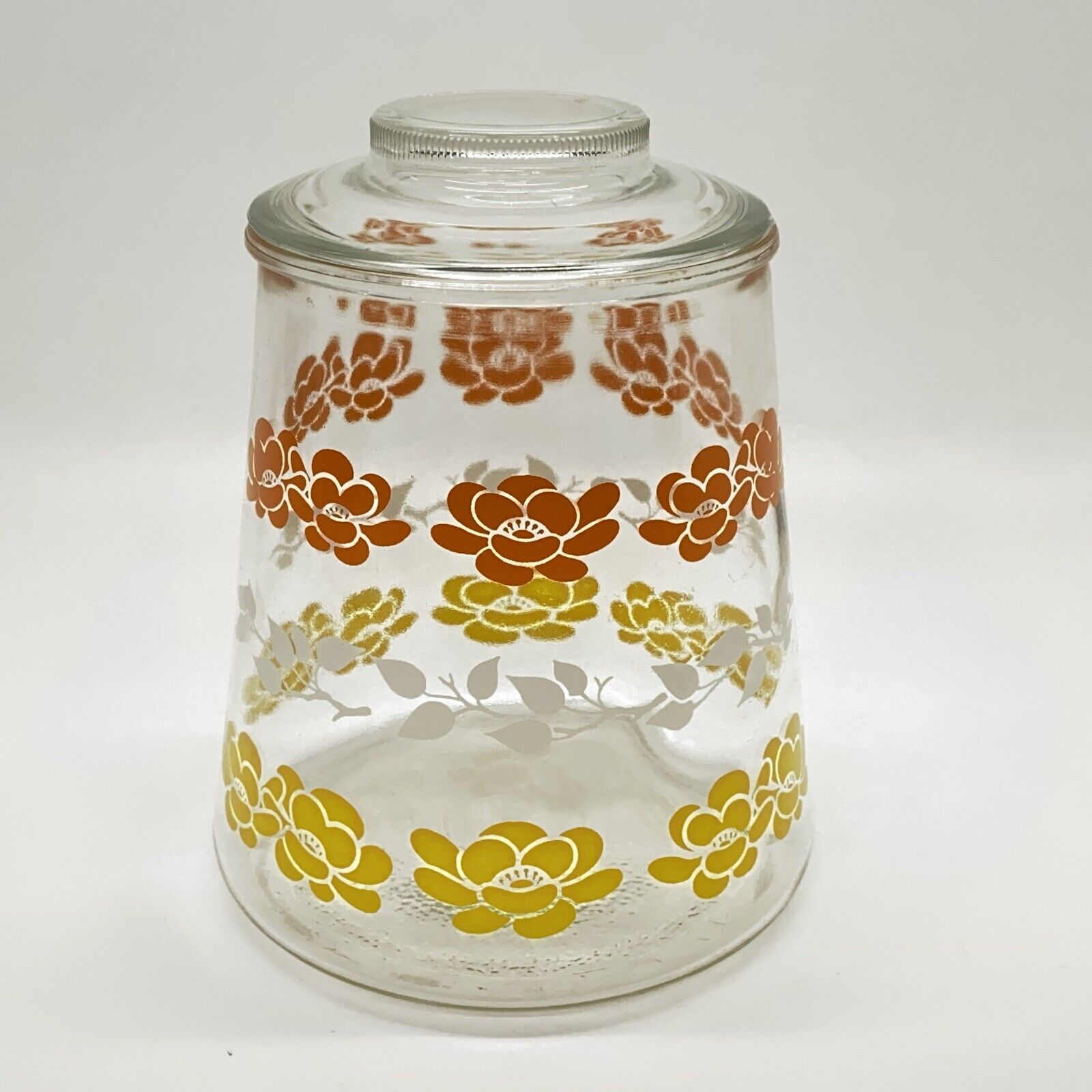 Bartlett Collins Glass Cookie Jar With Orange & Yellow Marigolds w/ Lid MCM
