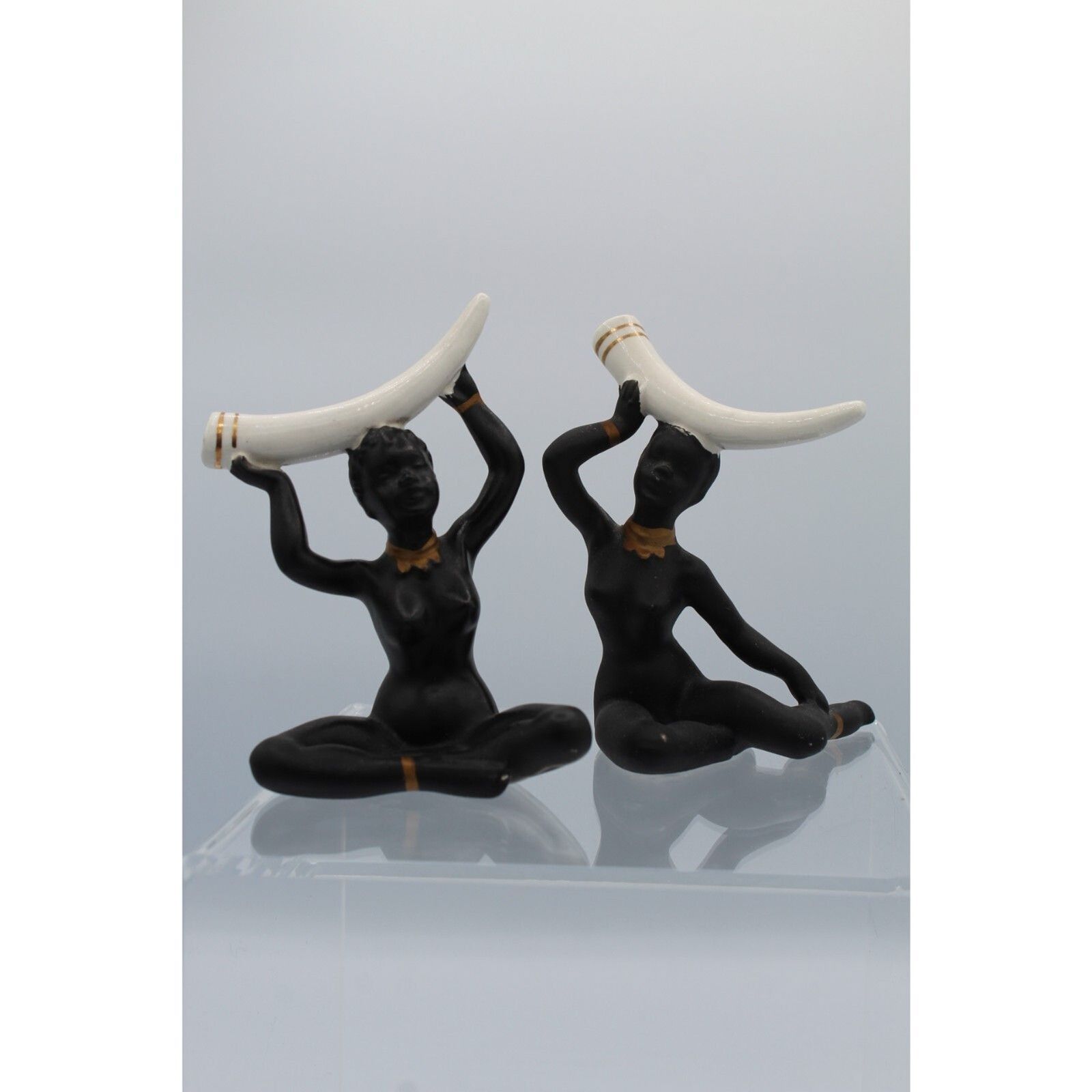 Vintage 1950s Female Nude Ceramic Figurines African Tribal Women Japan a Pair