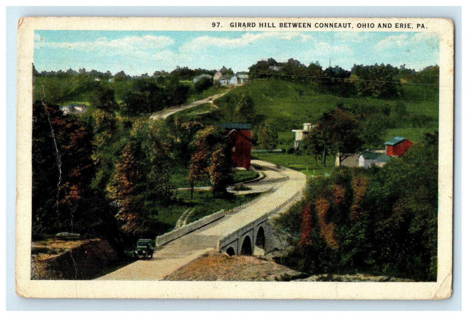 1923 Girard Hill Between Conneaut Ohio and Erie Pennsylvania PA Postcard