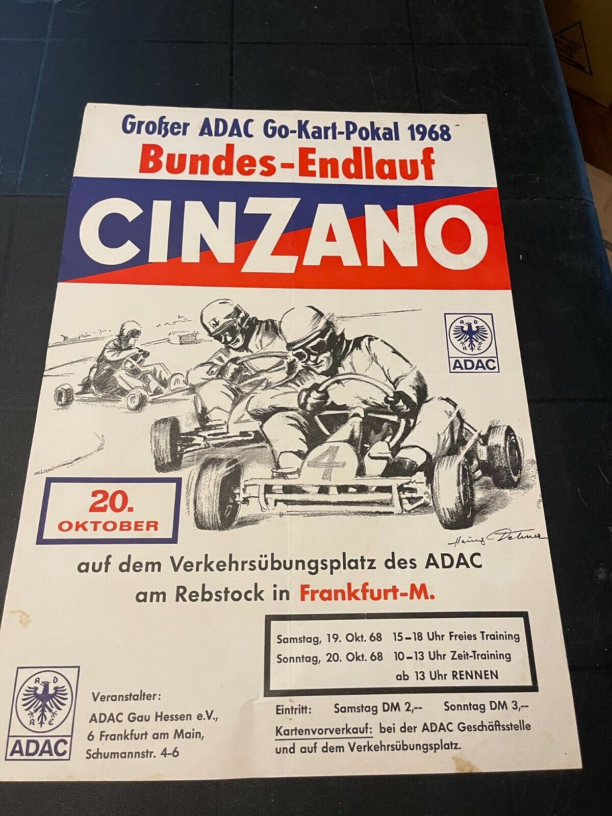 Vintage original poster 1968 German Racing Go Kart Cart Cinzano ADAC