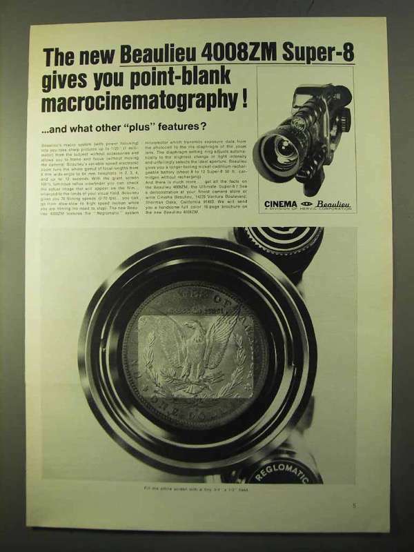 1970 Beaulieu 4008ZM Super-8 Camera Ad - Point-Blank