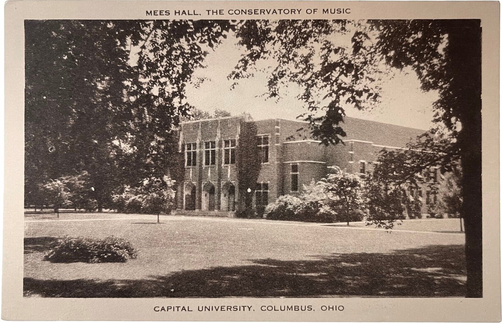 Mees Hall, Capital University, Columbus, Ohio, vintage post card 1957