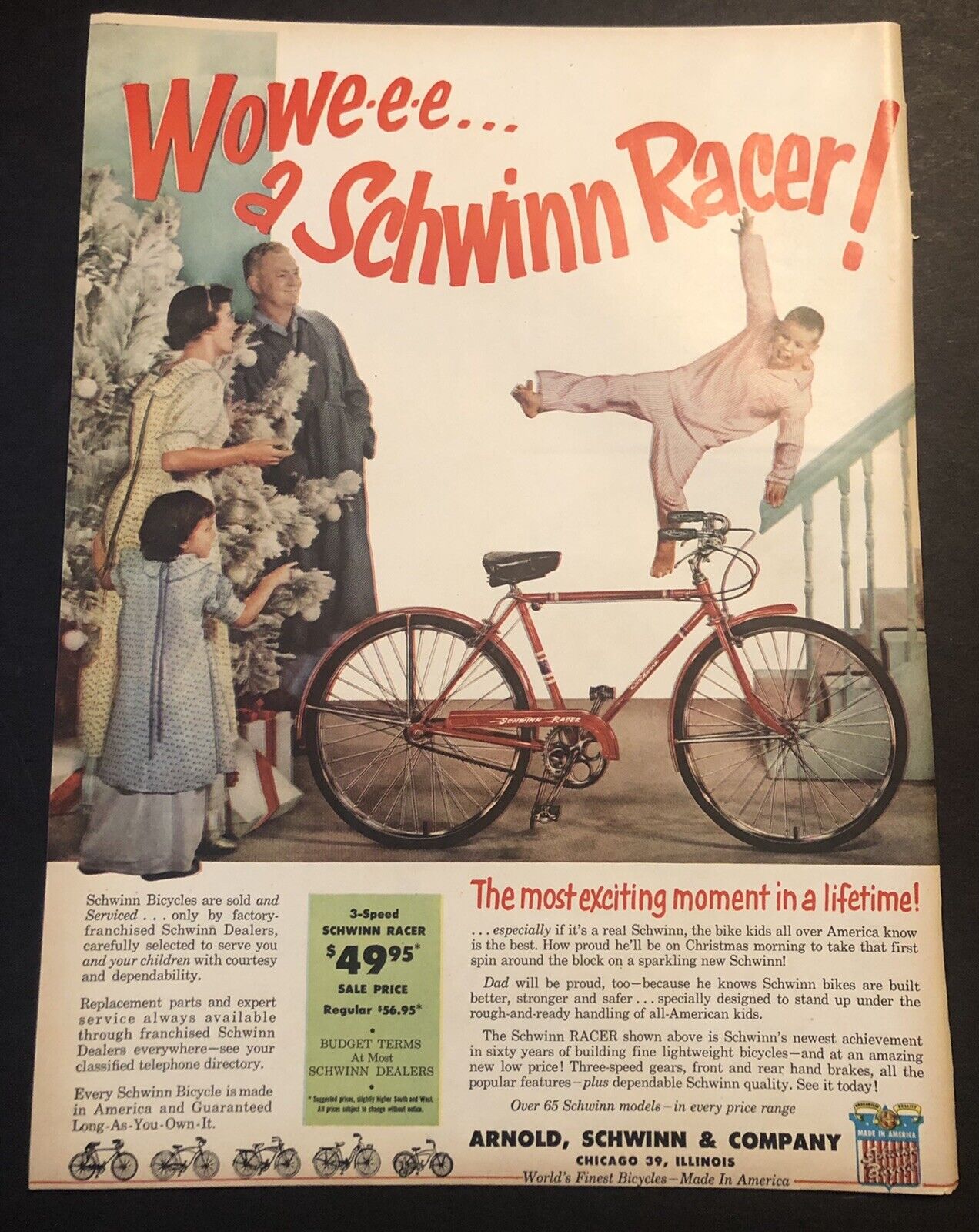 1950’s Schwinn Racer Bike Bicycle Colored Magazine Ad