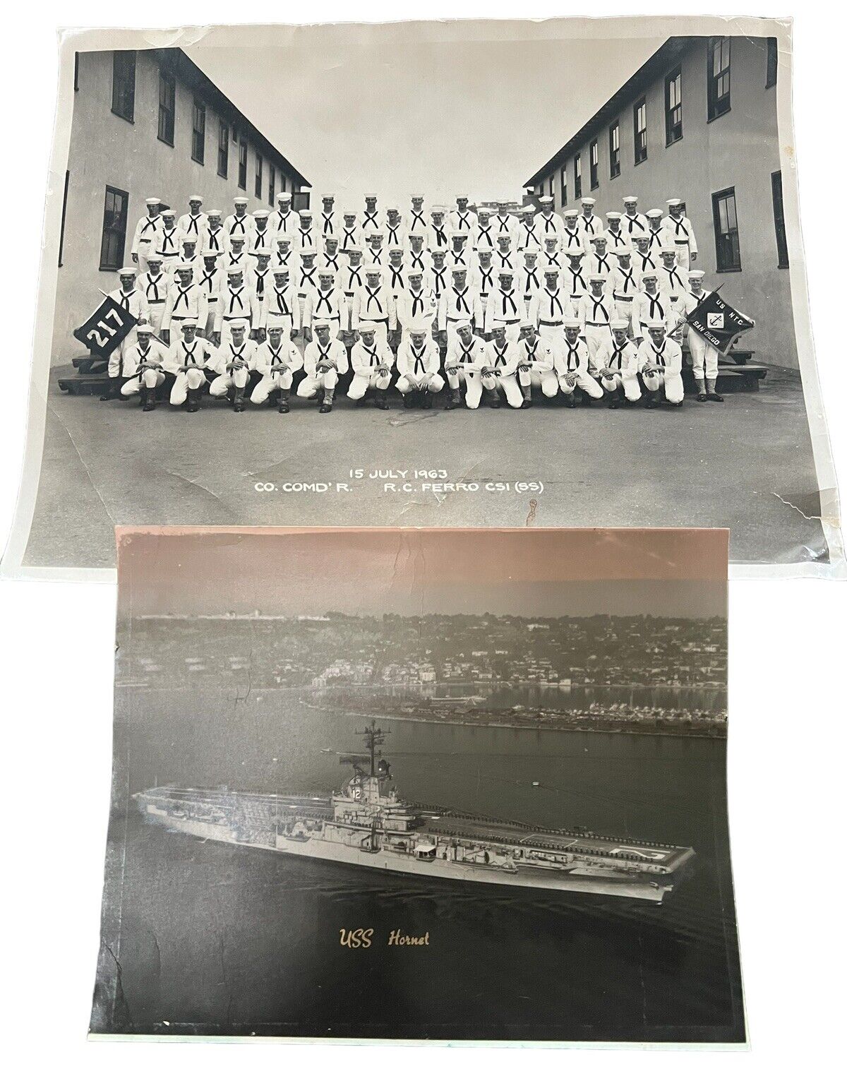 Vintage/Antique Navy Photos USS Hornet & Co. Comd’r  R.C Ferro CSI (SS) Troops