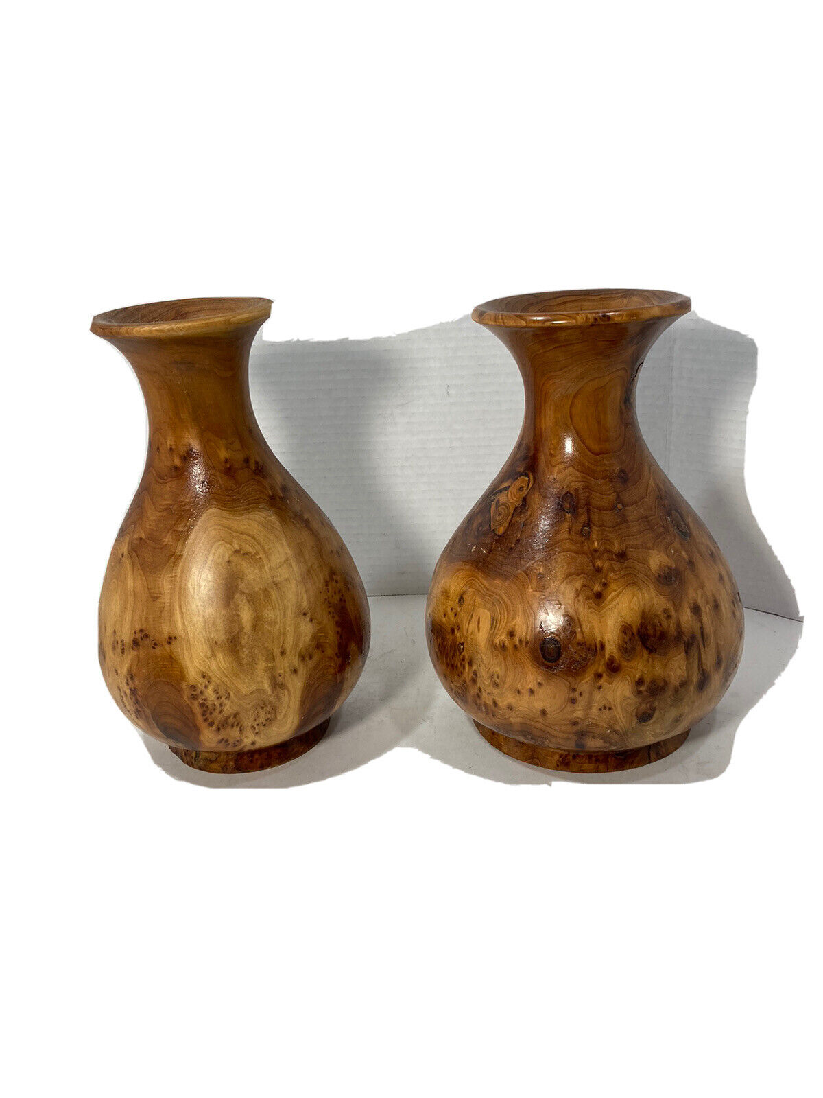 Pair (2) of Hand Made Moroccan Turned Exotic Wood 10” Vases