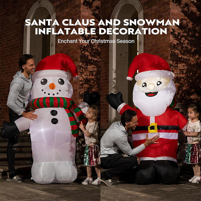 2in1 6FT Christmas Inflatable Santa & Snowman LED Lighted Blow-up Lawn Yard Deco