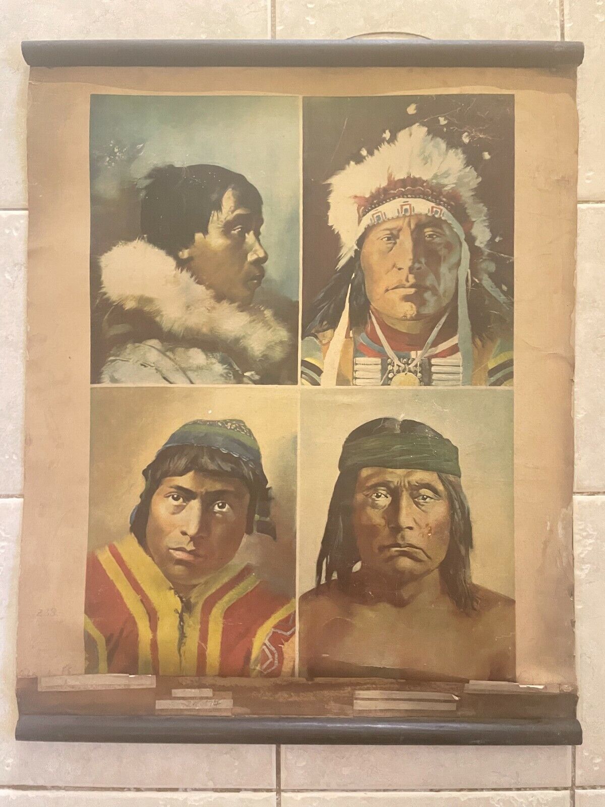 Original pull down school chart the human race  - Indians, Eskimos