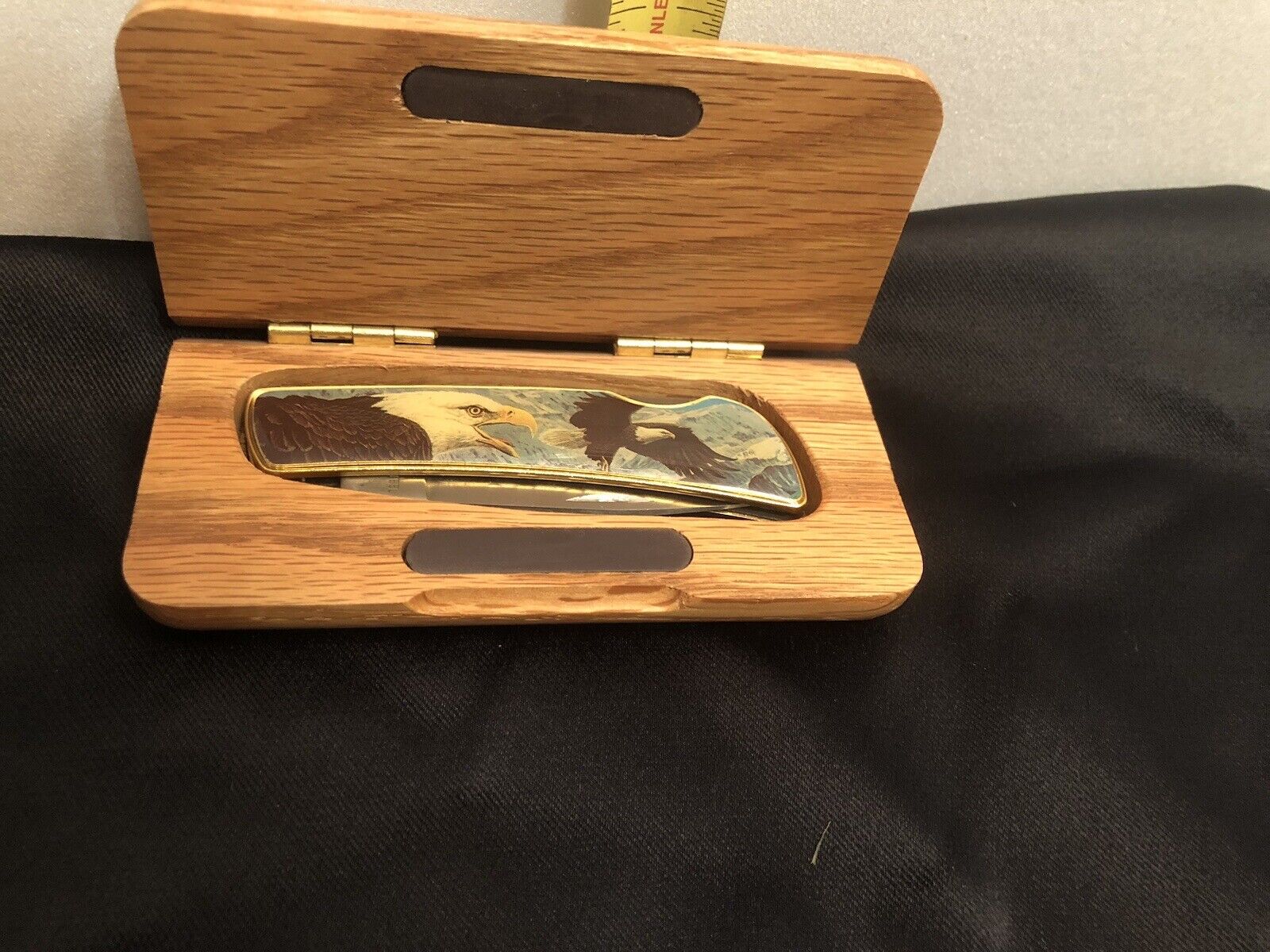 Vintage Pocket Knife With Wooden Case - Bald Eagle Stainless Steel