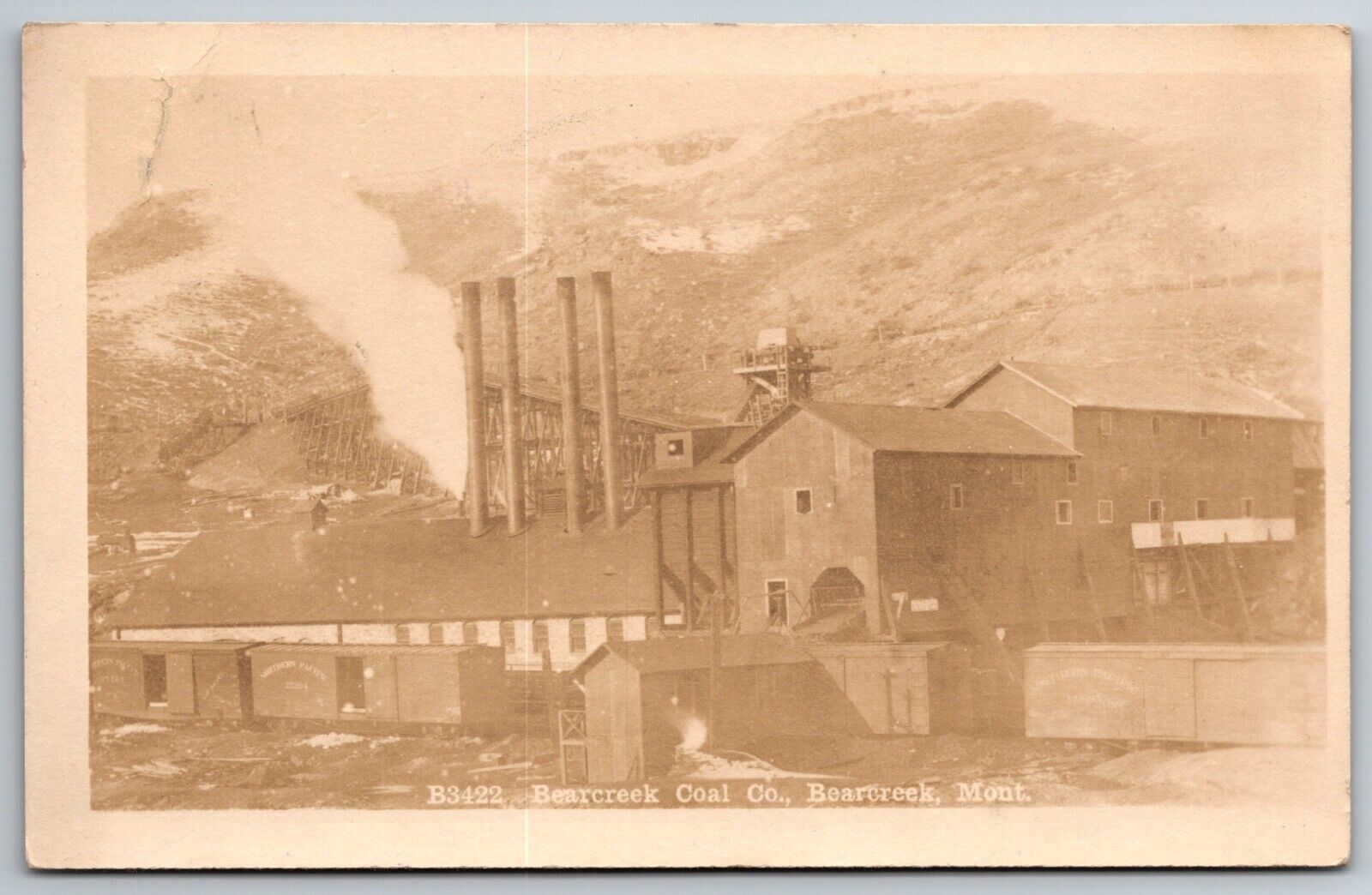 Bearcreek Coal Co Montana MT RPPC Mining Town Bear Creek 1912 Postcard ~ Torn