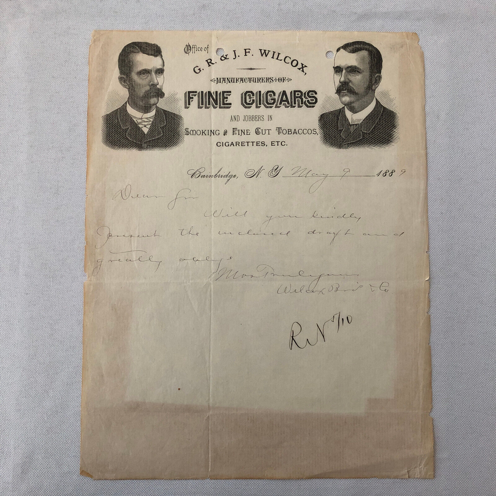 Vintage Cigar Advertising Letter Letterhead Document Antique 1889 Tobacco