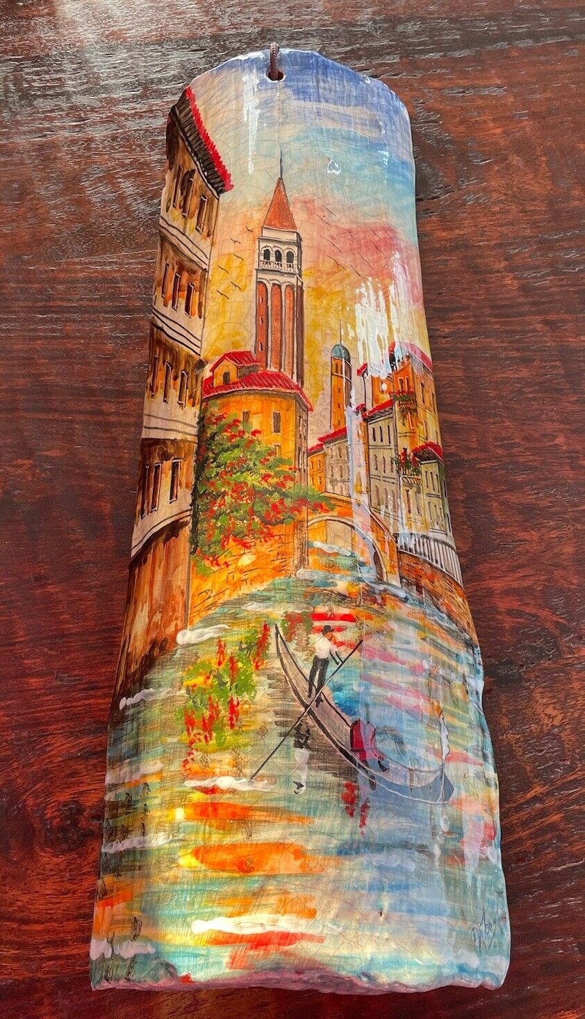 Italian Roof Tile With Hand Painted Venice “Venezia” Scene From Italy