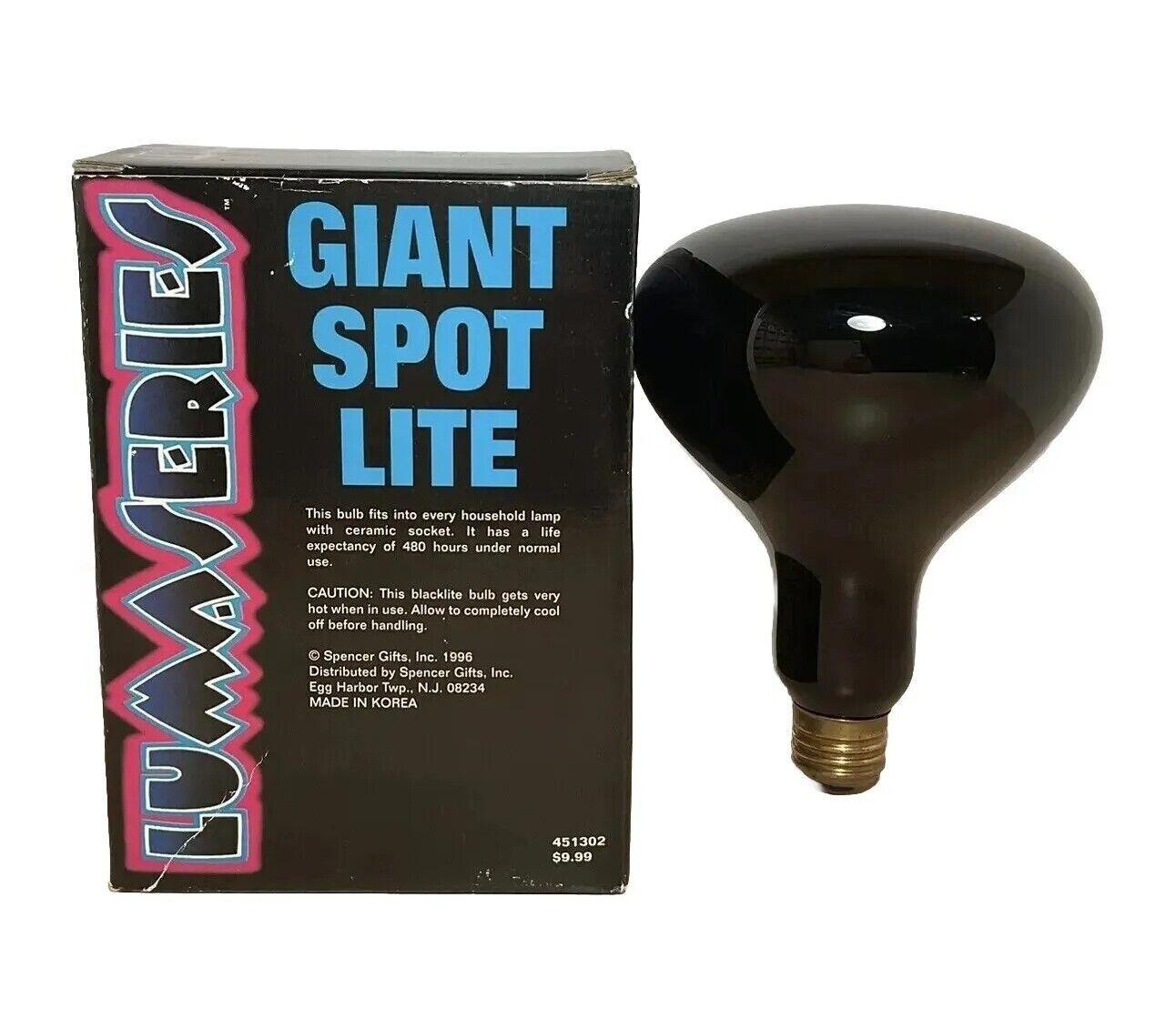 Vintage Lumaseries Black Light Bulb Standard Base Giant Spot Lite Spencer\'s 1996