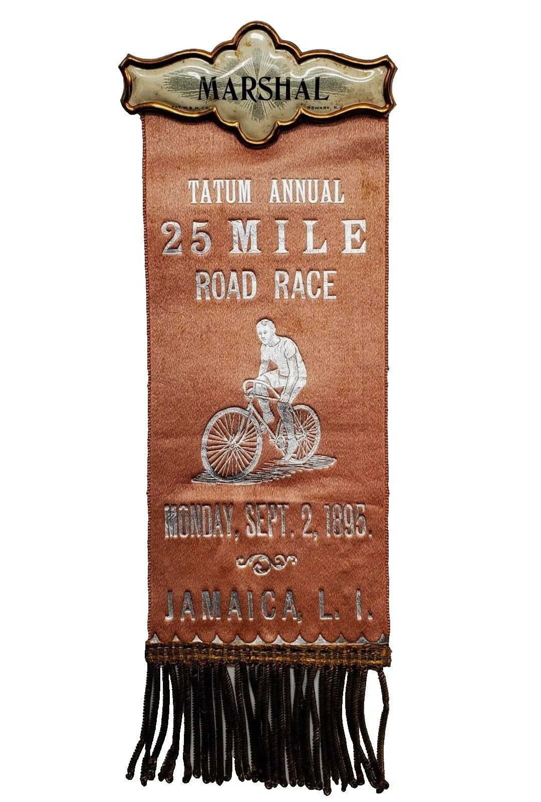Rare Antique Sept 2 1895 Tatum Annual 25 Mile Road Race NY Bicycle Racing Ribbon
