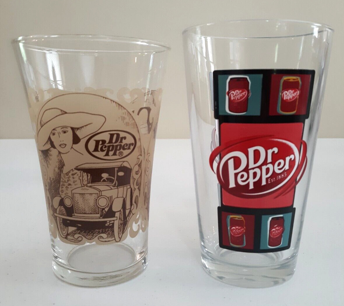 2 Dr. Pepper Drinking Glasses 14 oz Advertising Soda Babe Ruth Lindbergh Glass