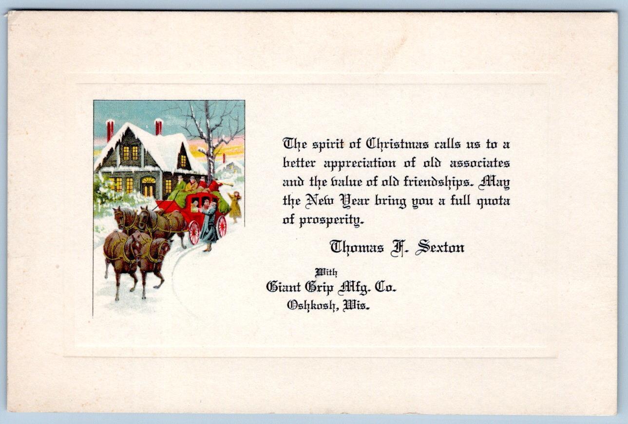 1920-30\'s ONE SIDED CHRISTMAS CARD ADVERTISING GIANT GRIP CO OSHKOSH WI T SEXTON