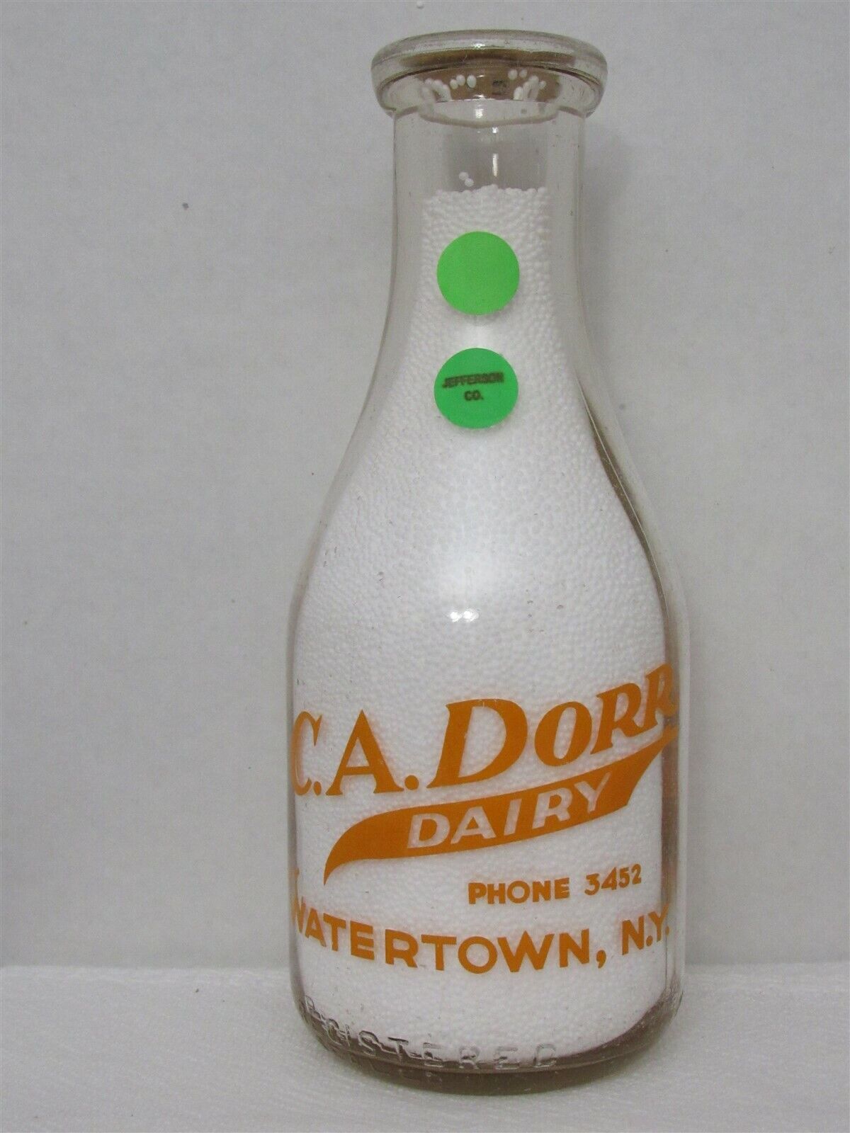 TRPQ Milk Bottle C A Dorr Dairy Watertown NY JEFFERSON COUNTY 1942 PERFECT FOOD