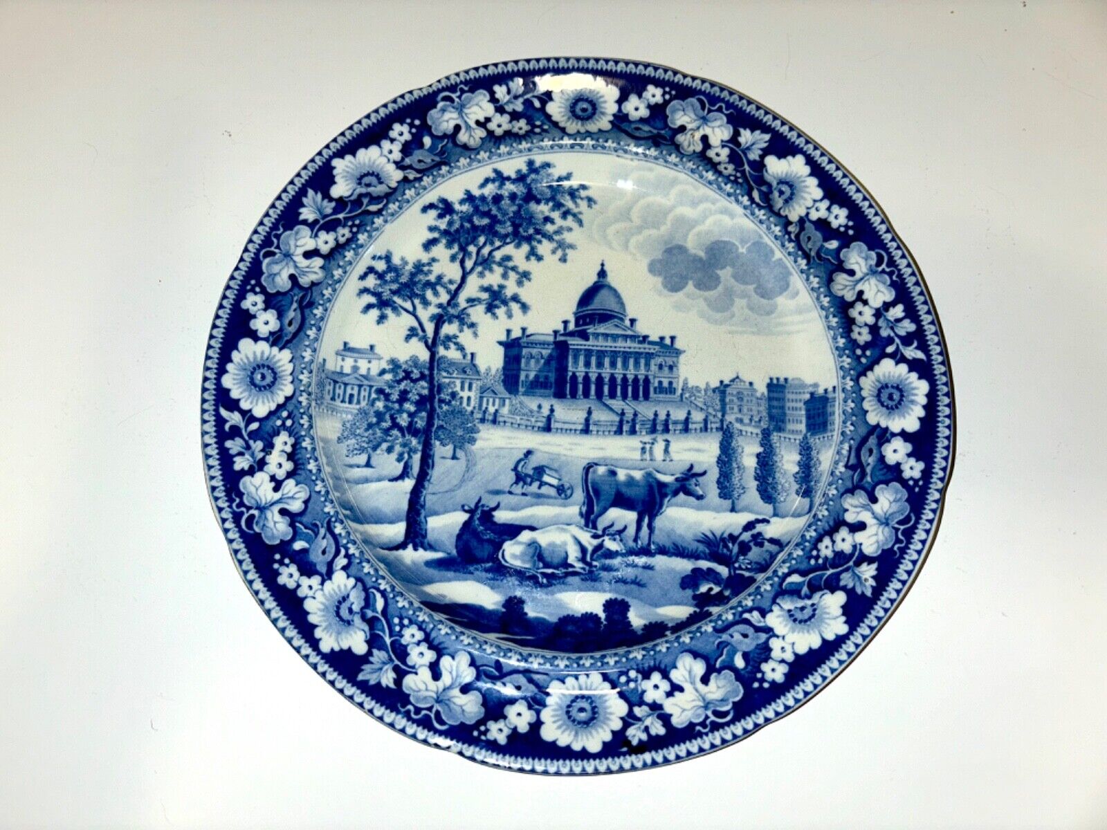 Antique Blue & White Historical Transfer Ware Plate Boston