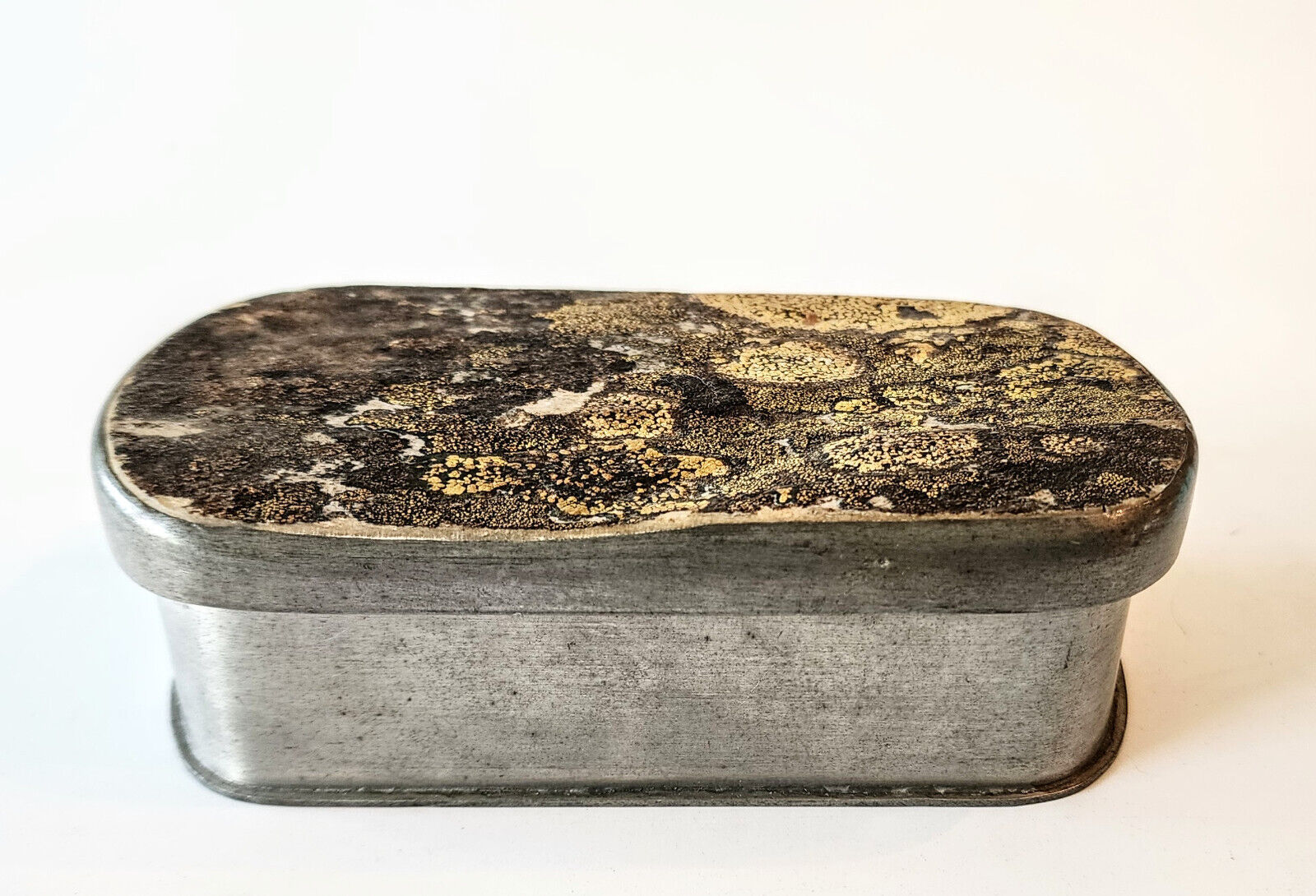 RARE Antique Skurdal Tinn Norway Pewter Box w/Vinstra Norway Natural Stone Lid