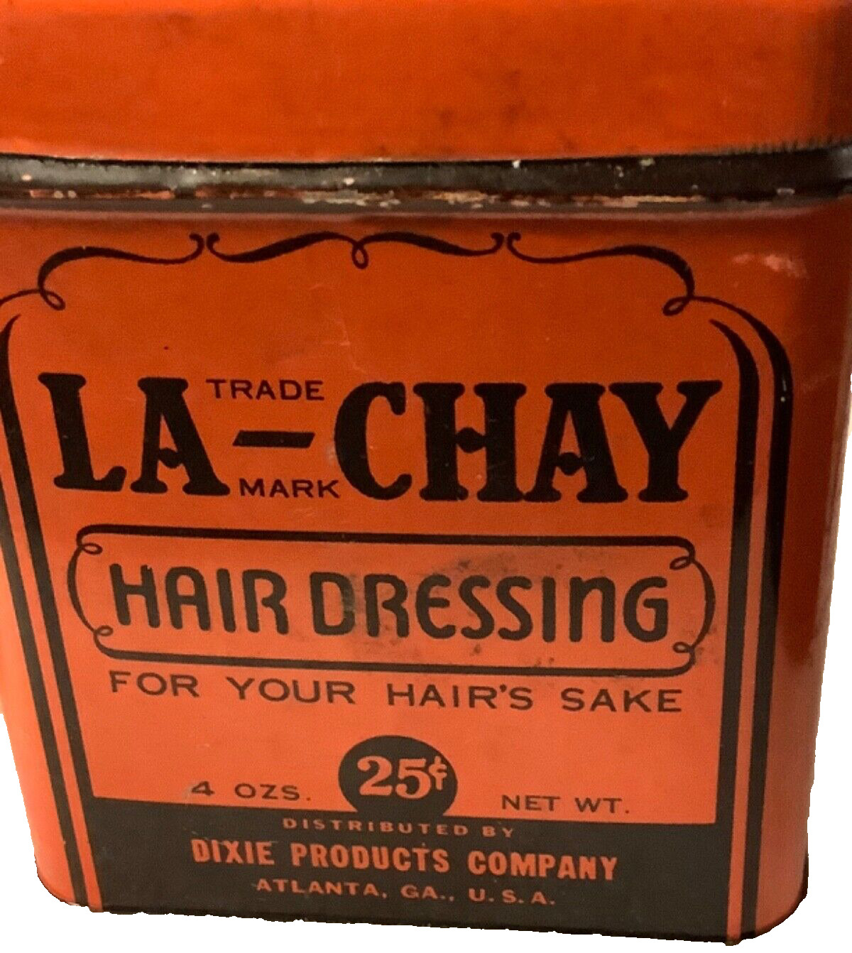 1930s LA CHAY HAIR DRESSING TIN ATLANTA GA Vintage BLACK AMERICANA NOS Rare 25c