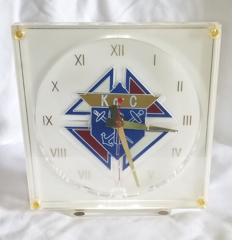 MCM Knights Of Columbus Lucite Desk Clock By Marion-Kay Model C83