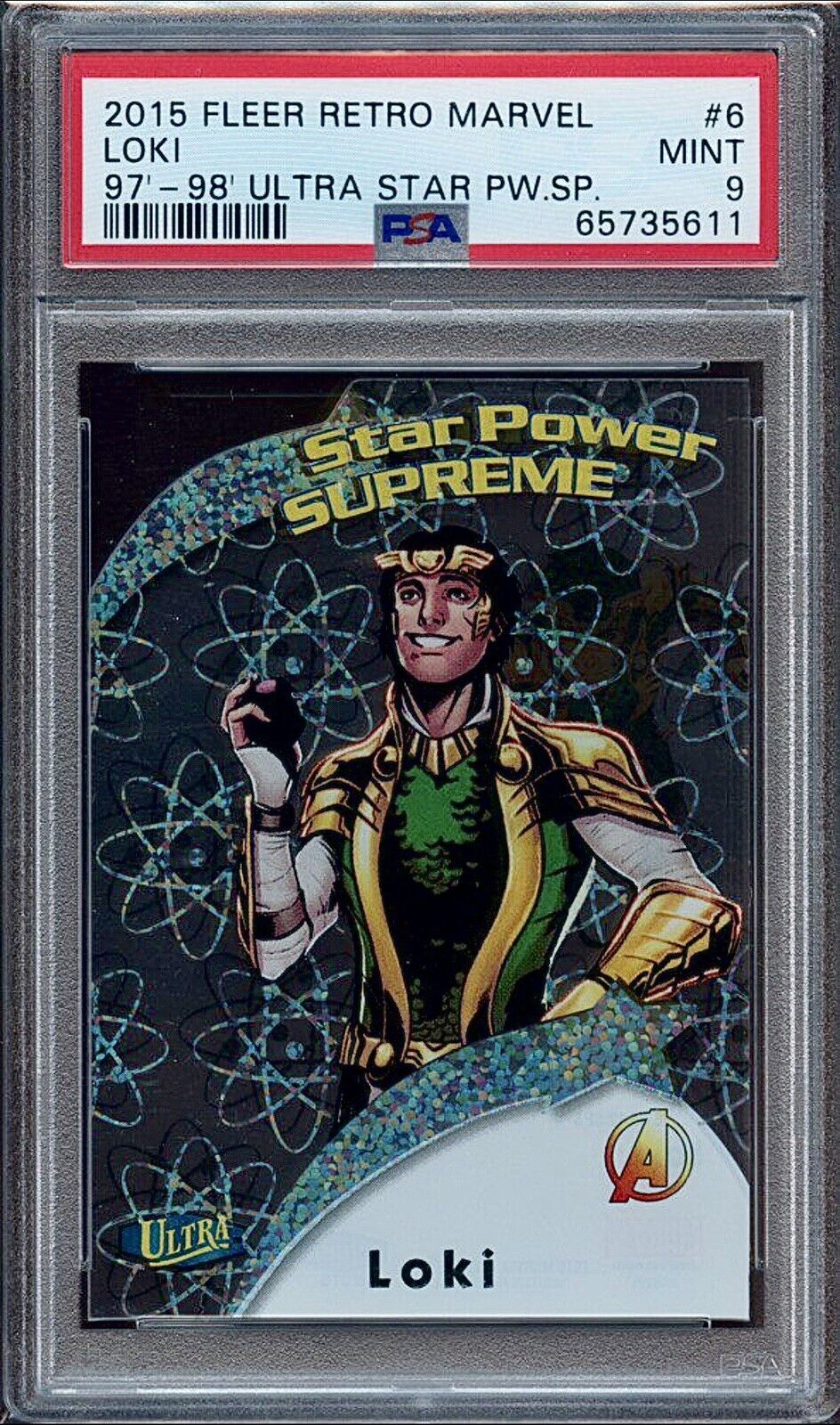 2015 Fleer Retro Marvel 97'-98' Ultra Star Power Supreme #9 Loki PSA 9 🔥RARE🔥