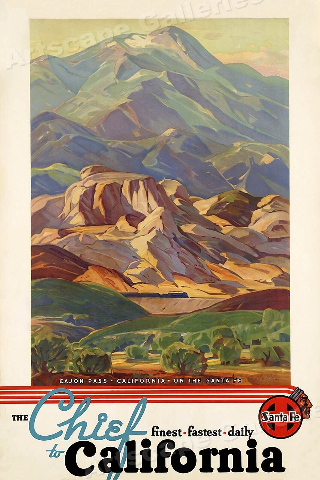 1930s Chief Santa Fe Railroad Travel Poster - 16x24