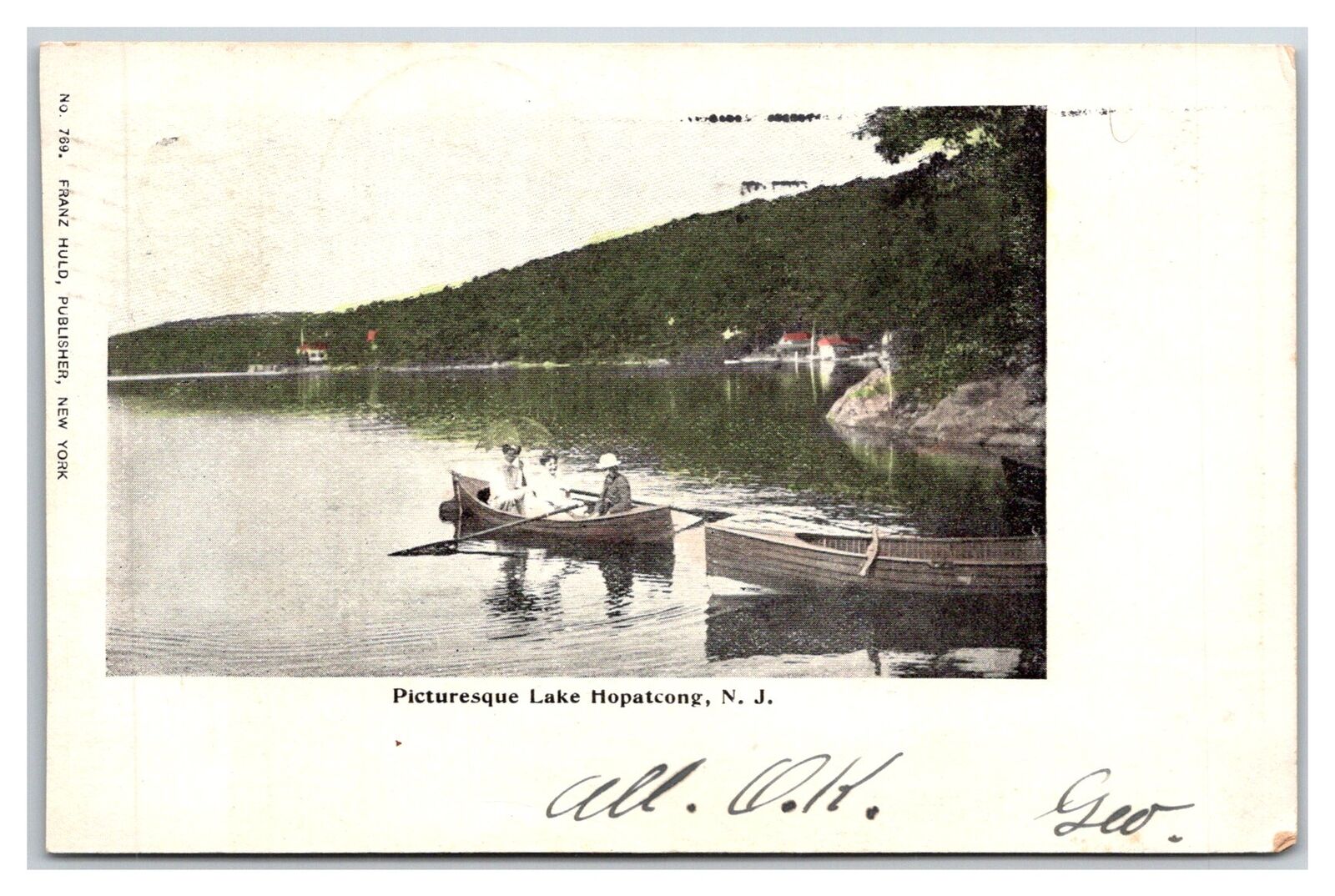 Victorian Ladies boating on picturesque LAKE HOPATCONG New Jersey