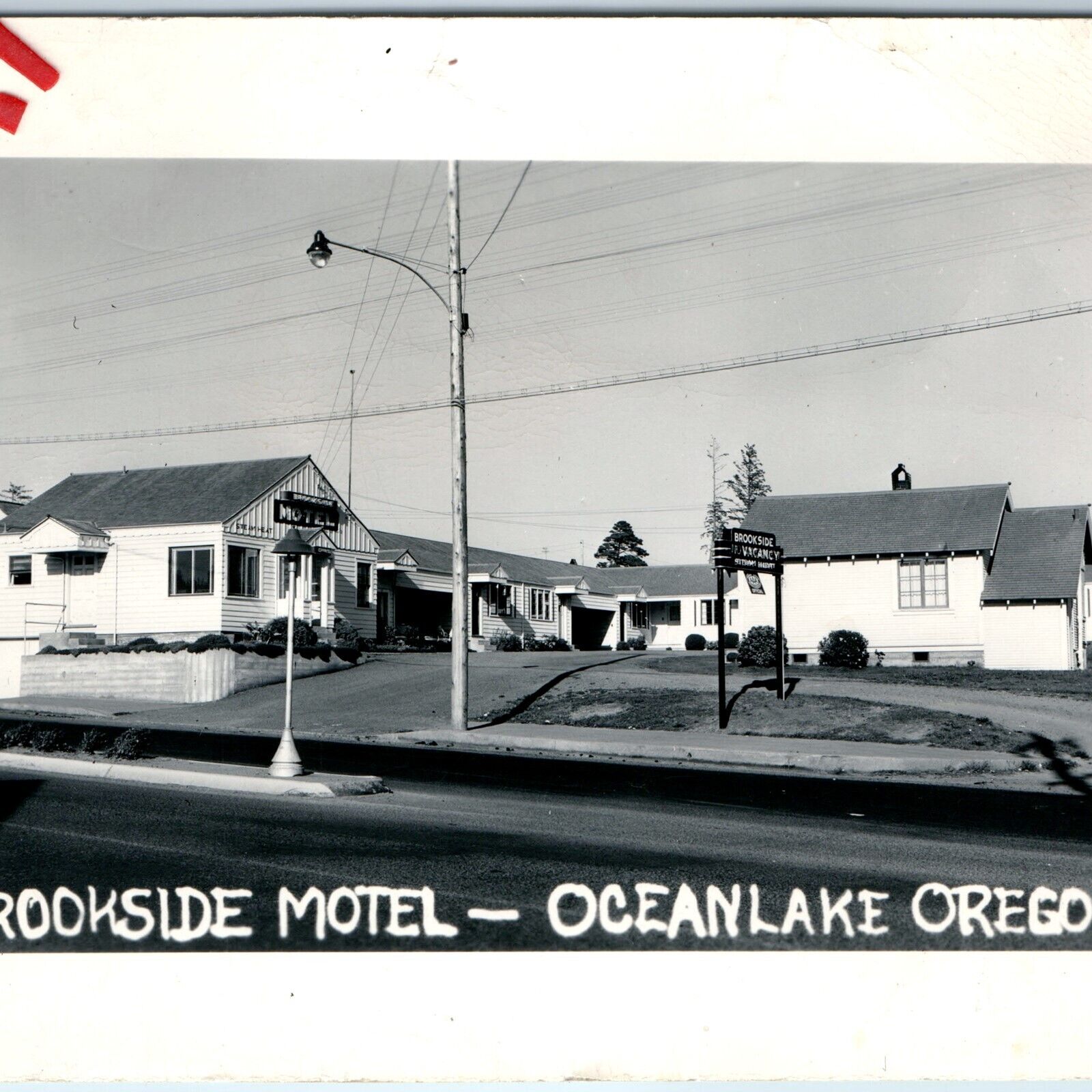 c1940s Oceanlake, OR RPPC Brookside Motel Real Photo Street Vtg Postcard Ore A98