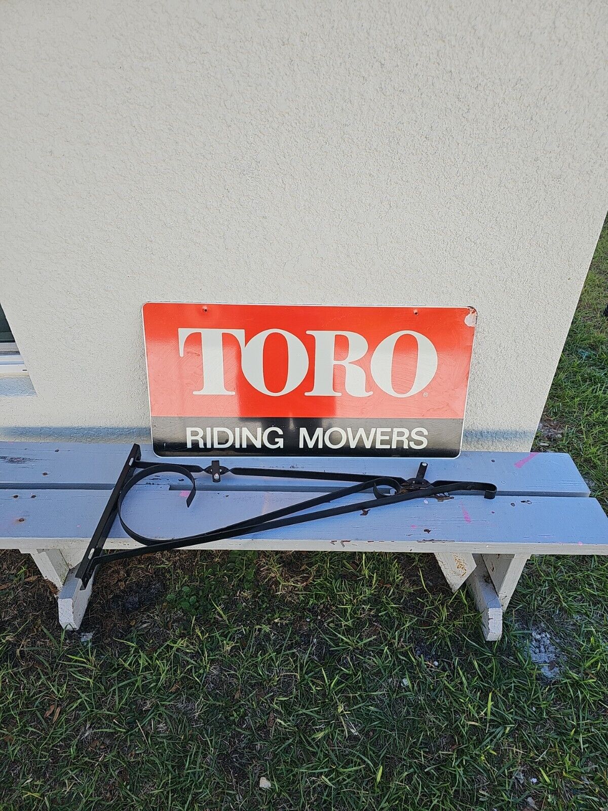 RARE Vintage Toro Riding Mowers Sign 2 Double Sided Metal 16x32” with Bracket