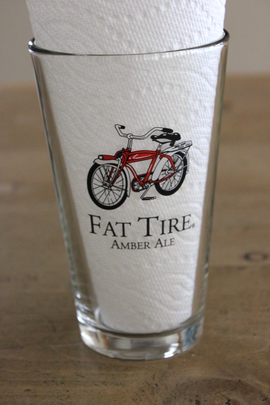 Fat Tire Beer Amber Ale Pint Glass Red Bicycle Design