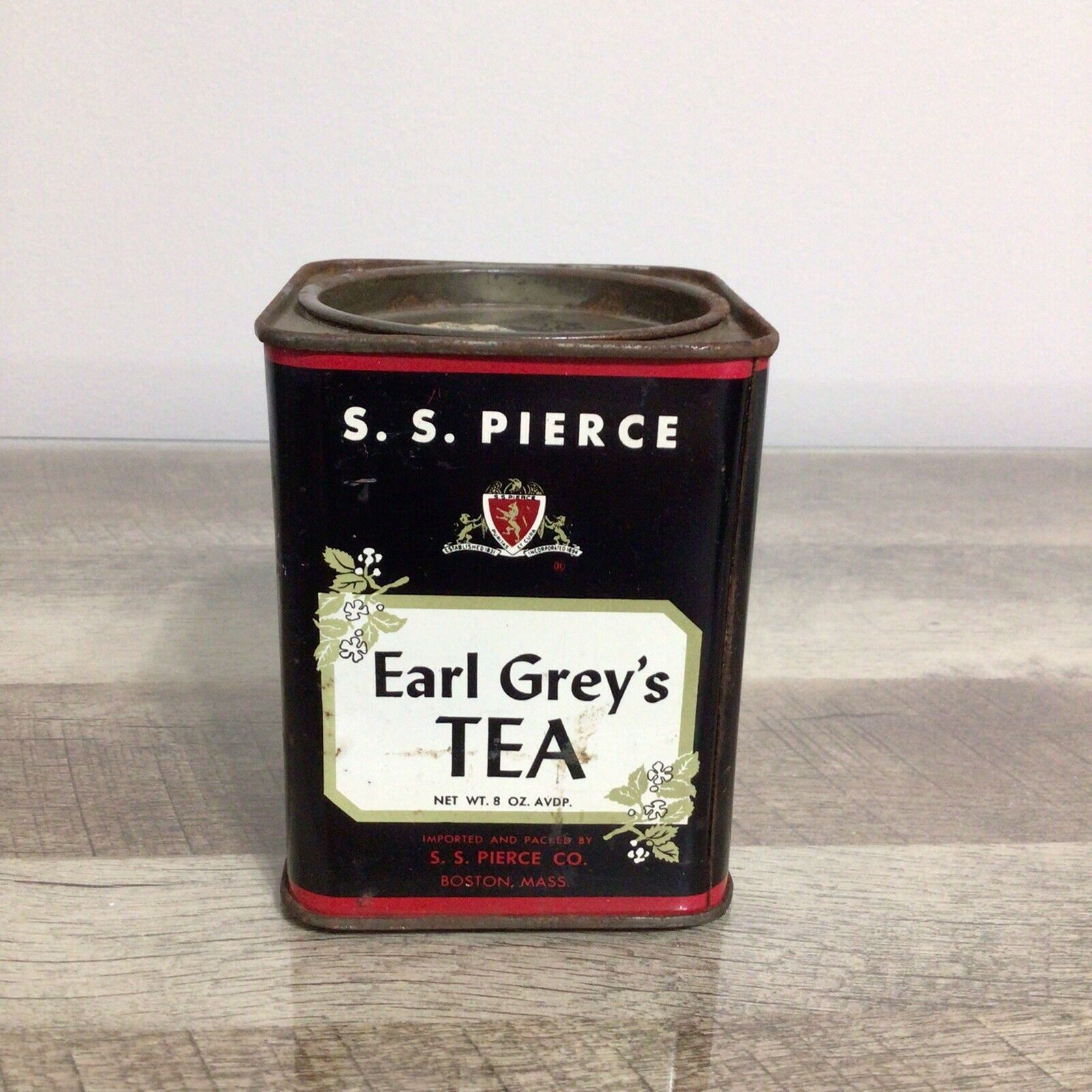 Vintage Advertising Tea Tin S.S. Pierce Co. Boston Mass Earl Grey's ~ Empty