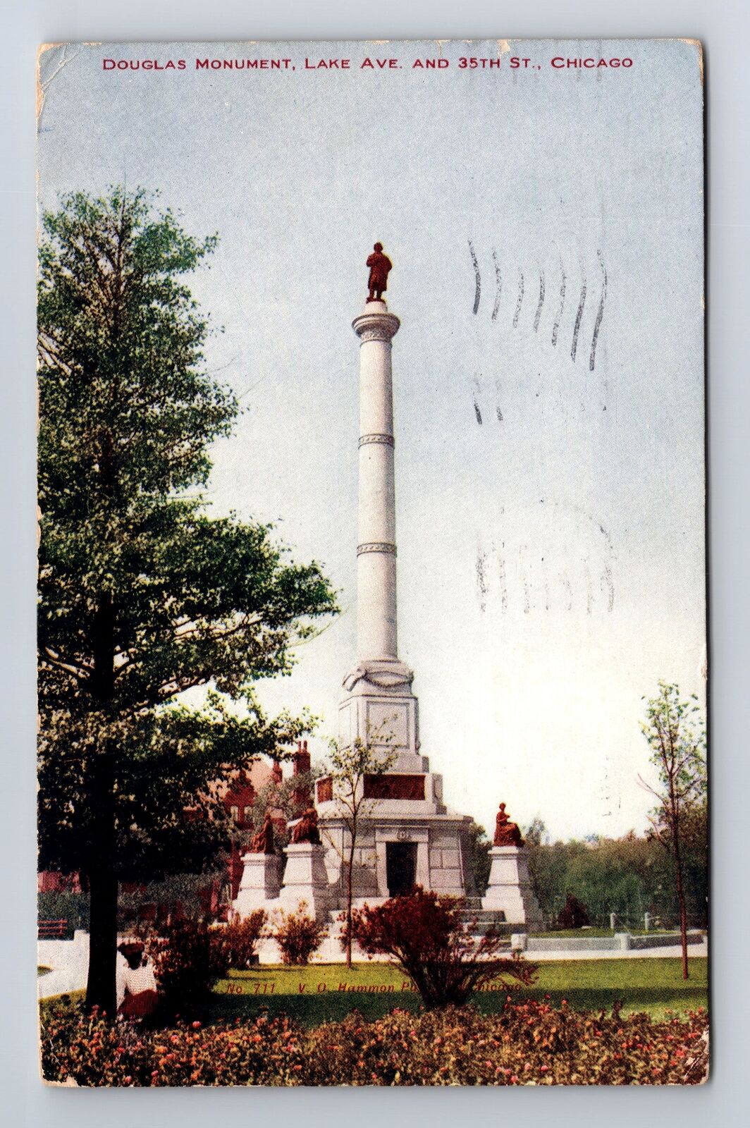 Chicago IL-Illinois, Douglas Monument Lake Avenue, Vintage c1907 Postcard