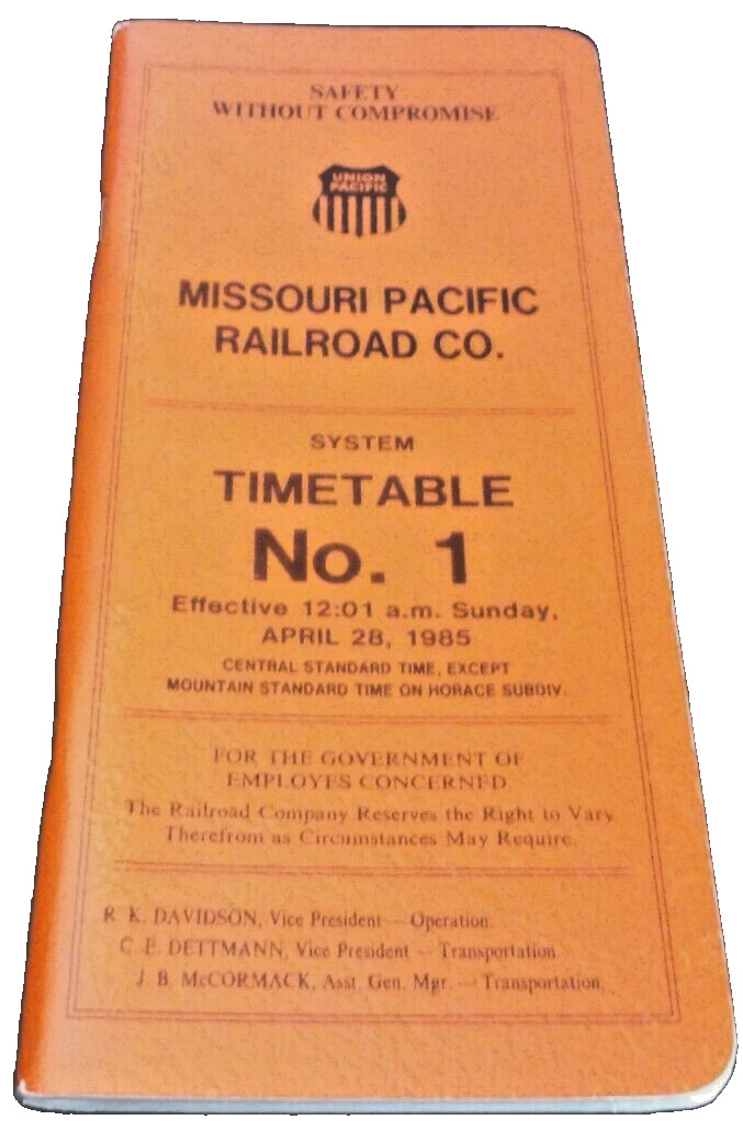 APRIL 1985 MISSOURI PACIFIC RAILROAD MOPAC EMPLOYEE TIMETABLE #1 FIRST UNDER UP