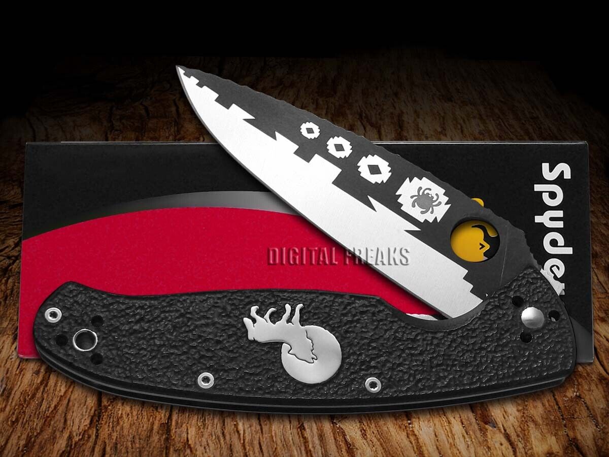 David Yellowhorse Spyderco Resilience Liner Lock Knife Howling Wolf Black G-10