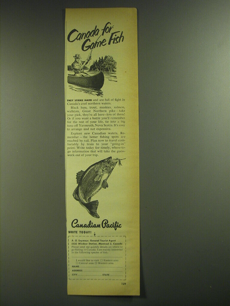 1952 Canadian Pacific Ad - Canada for Game Fish