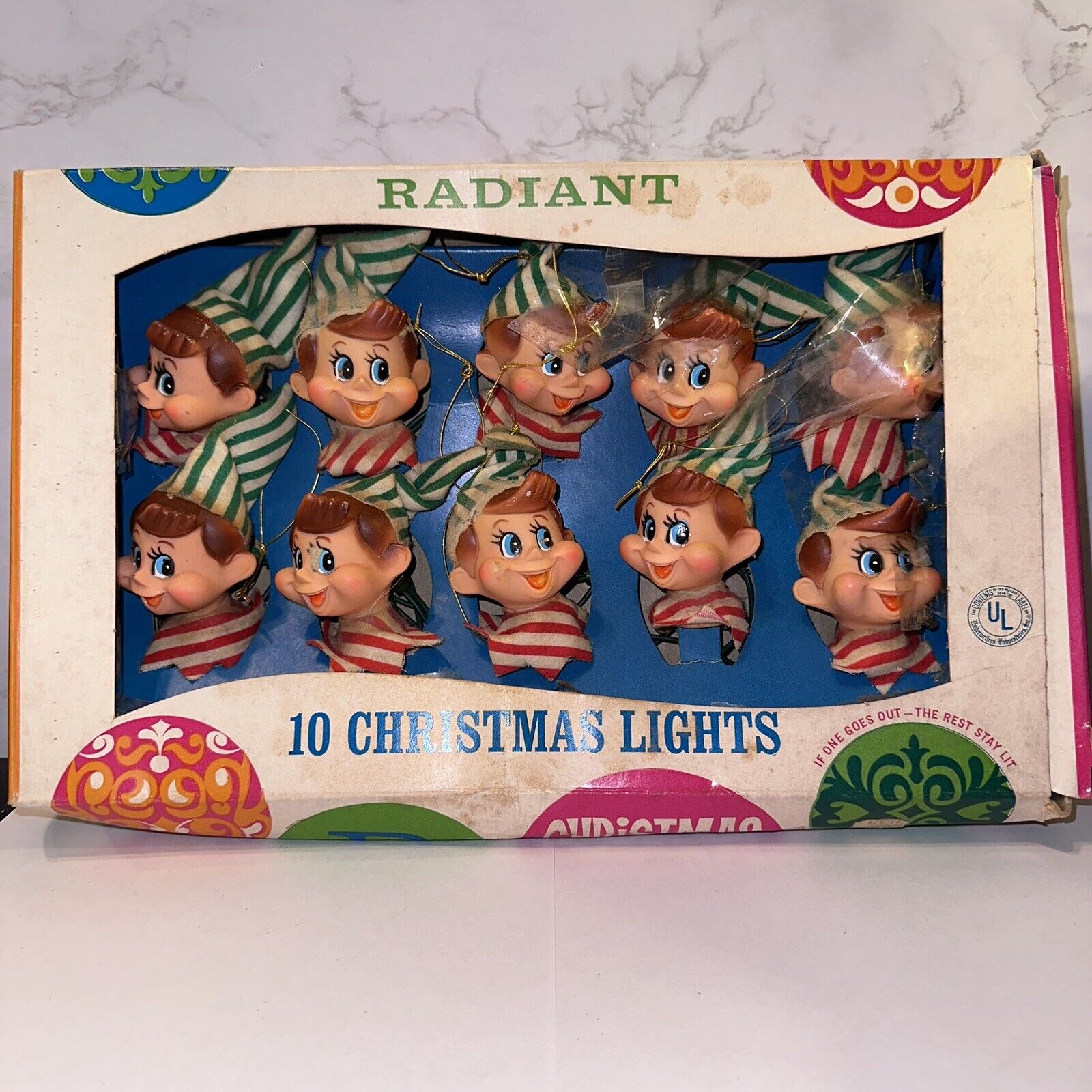 Vintage Radiant 10 Elf Christmas Lights Strand USA Made Untested Pixie NIB Rare